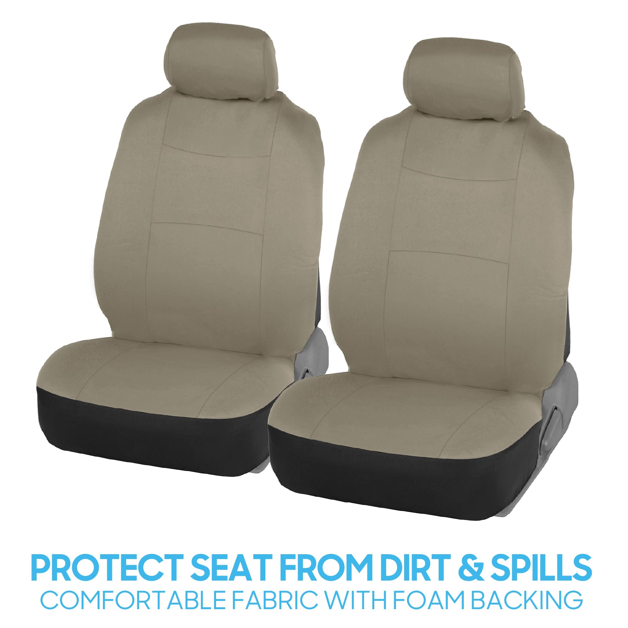 BDK PolyPro Car Seat Covers Full Set in Solid Beige, Front and Rear Split Bench Seat Covers for Cars, Easy to Install Car Seats