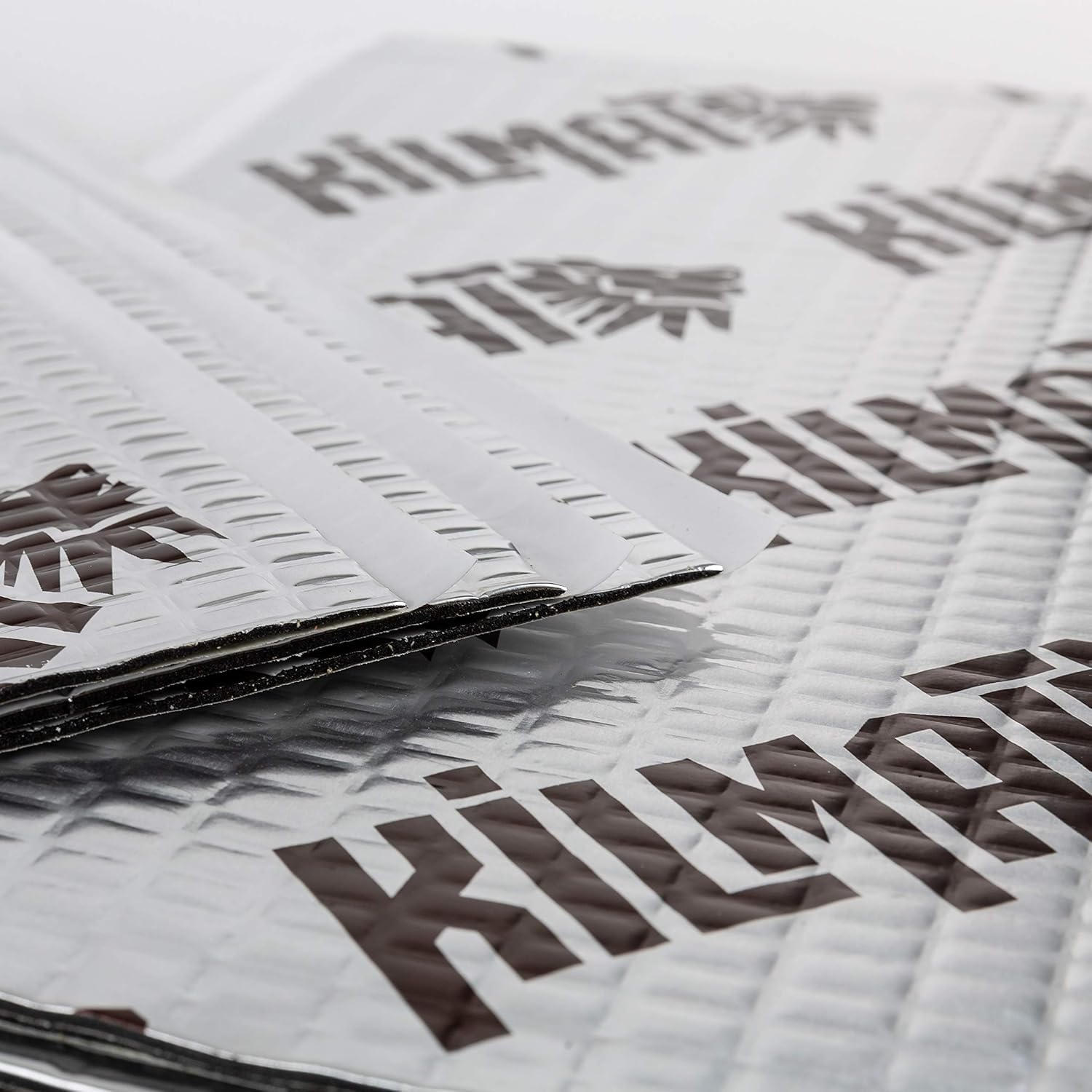 KILMAT 80 Mil Car Sound Deadening Mat - 10 sqft Butyl Automotive Sound Insulation - Silver with Logo for Audio Noise Dampening