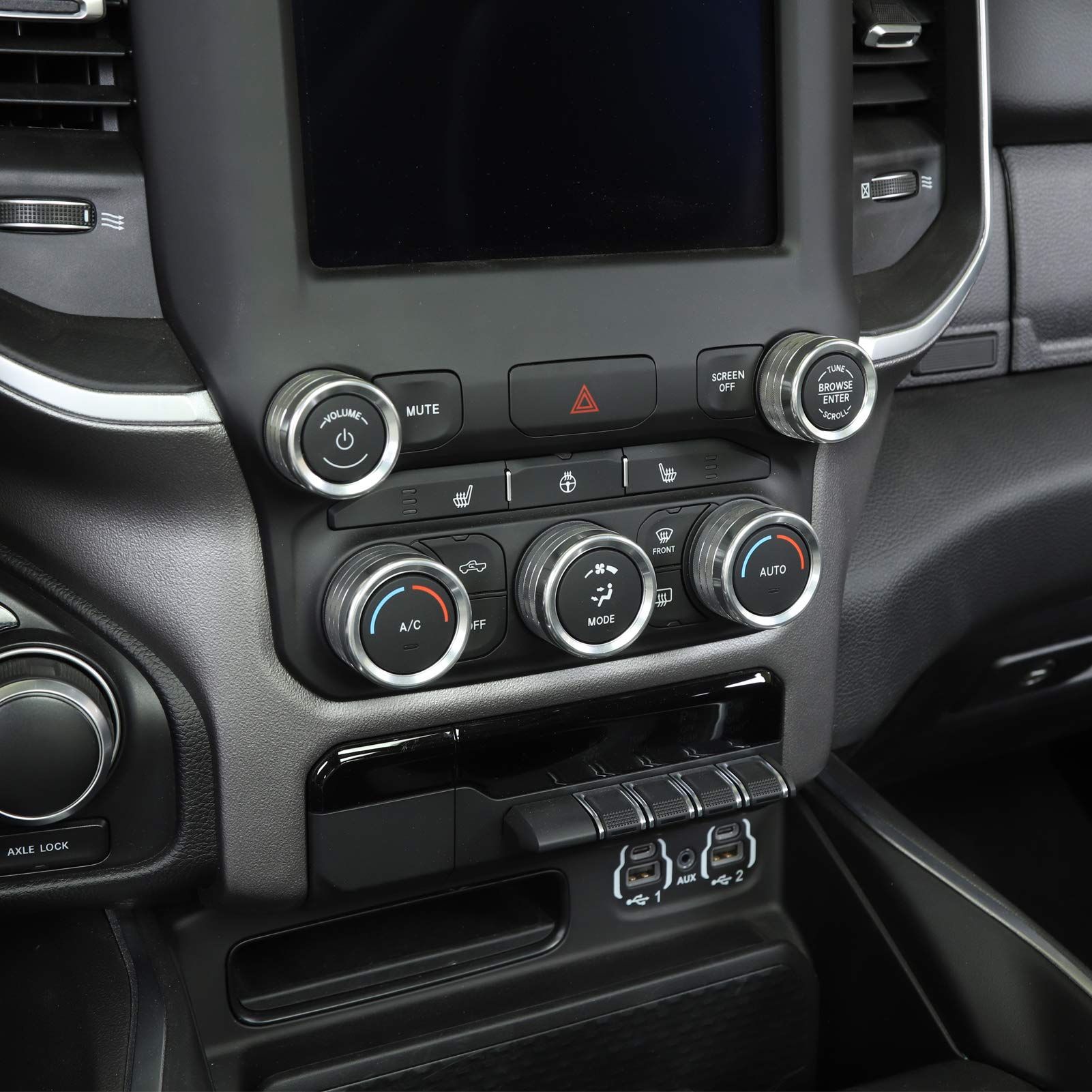 Voodonala for Dodge RAM Aluminum Center Console AC Radio Switch Knob Cover for 2018-2025+RAM Interior Accessories, 5pcs Silver