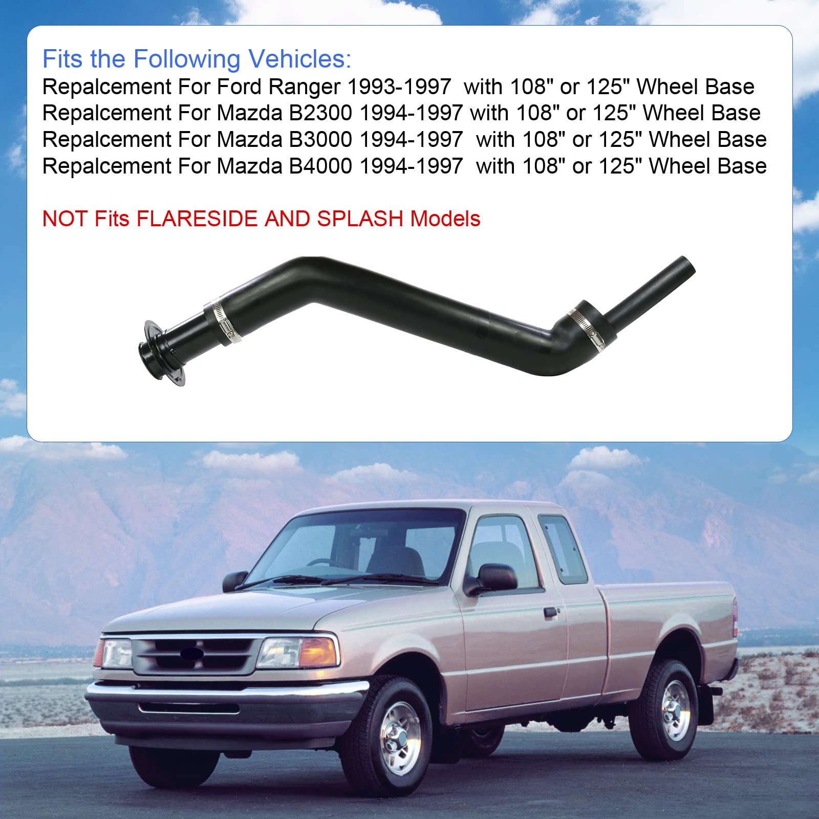 LDMINDA Gas Tank Fuel Filler Neck Hose Replacement For Ford Ranger 1993-1997 and For Mazda B2300, B3000, B4000 1994-1997 Non - F