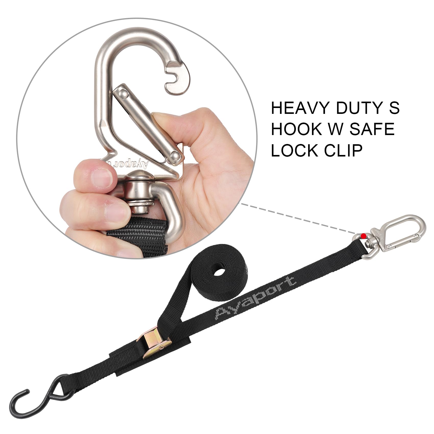 Ayaport Cam Buckle Tie Down Straps 10 Feet With Swivel Carabiner Hook For Motorcycle, Kayak, Car, Truck, Dirt Bike