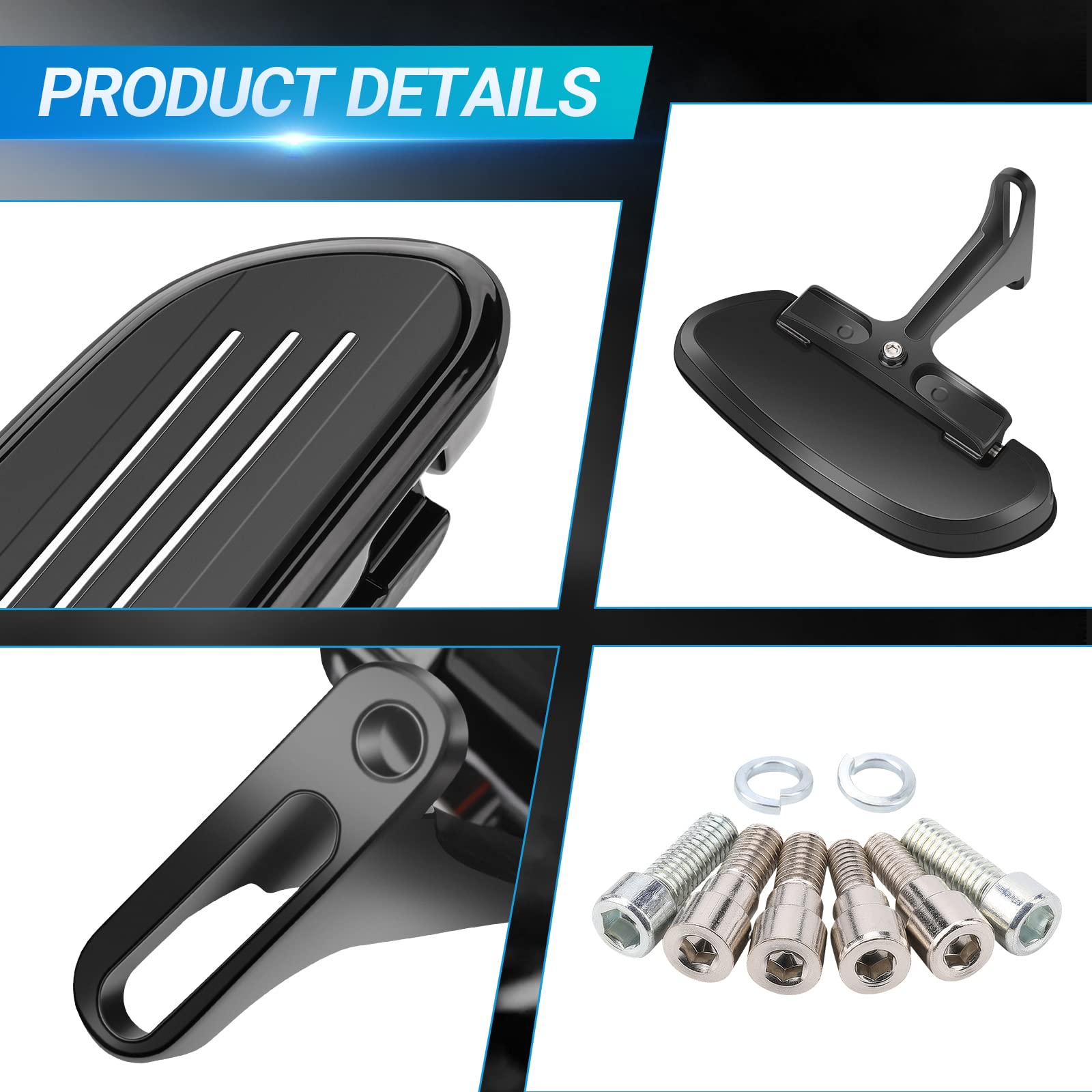 Motorcycle Passenger Floorboards - Black Streamline Footboards With Mount Bracket Kits Compatible With Street Glide Road King Electra Glide Touring Models 1993-2023