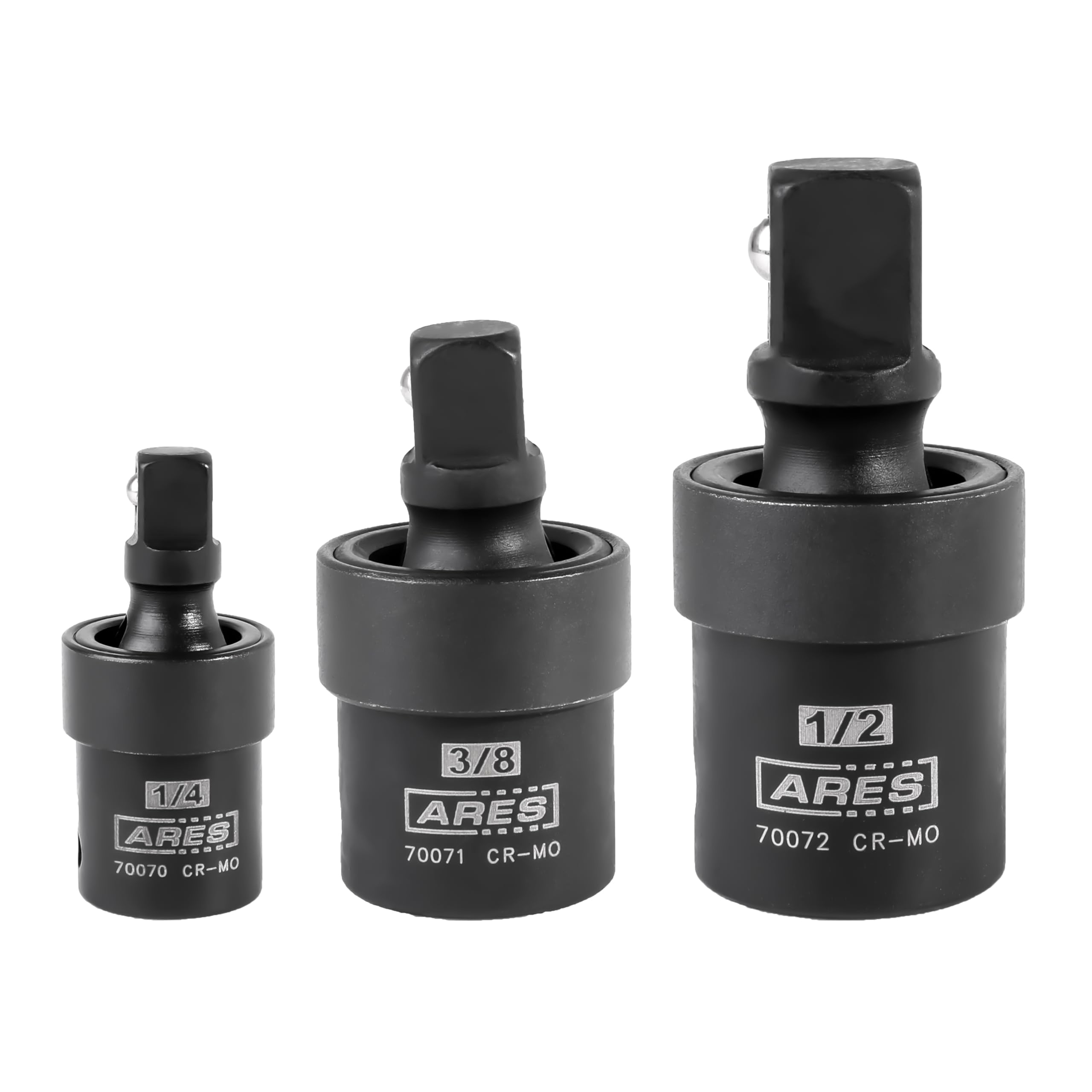 Ares 70073-3-Piece Impact Universal Joint Set - 1/4-Inch, 3/8-Inch And 1/2-Inch Drive Chrome Moly U Joint Sockets Access Hard To Reach Fasteners