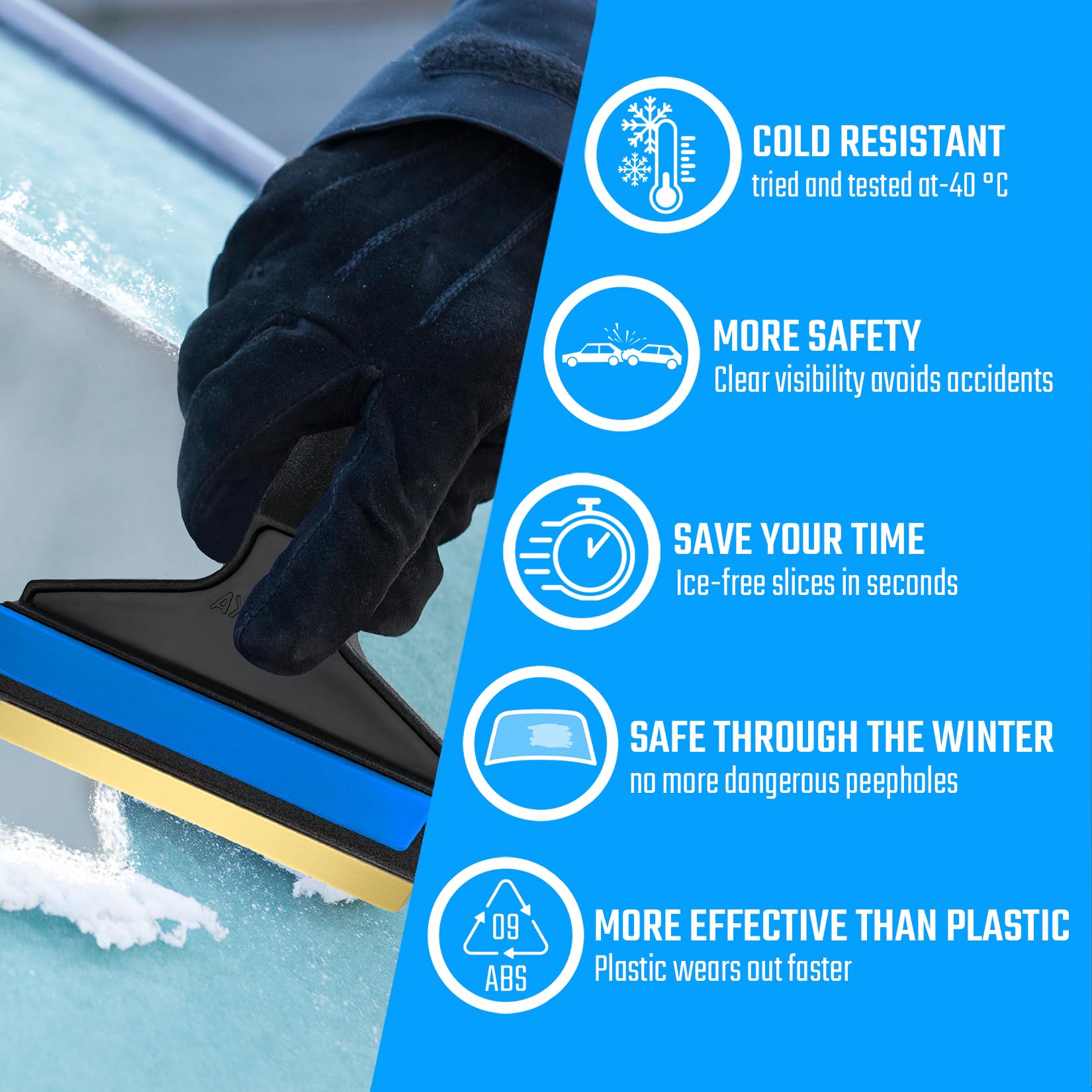 L & P Car Design Ice Scraper 2-Pack Brass Blade 14.5" Long Handle Black-Blue A055
