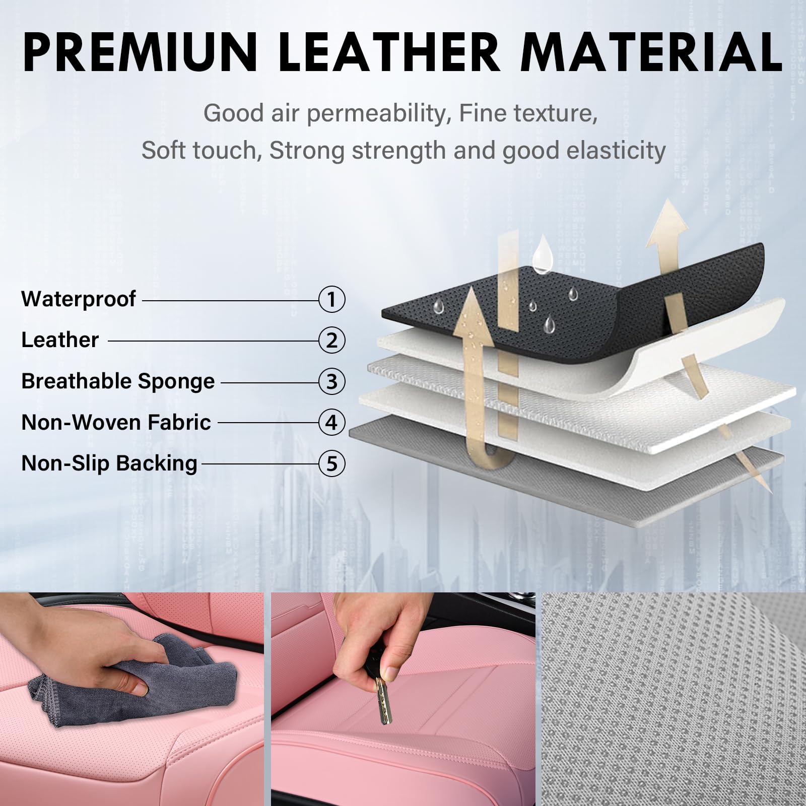 Coverado Car Seat Covers Full Set, 5 Piece Car Seat Protector With Removable Headrest, Nappa Leather Breathable Front Back Rear