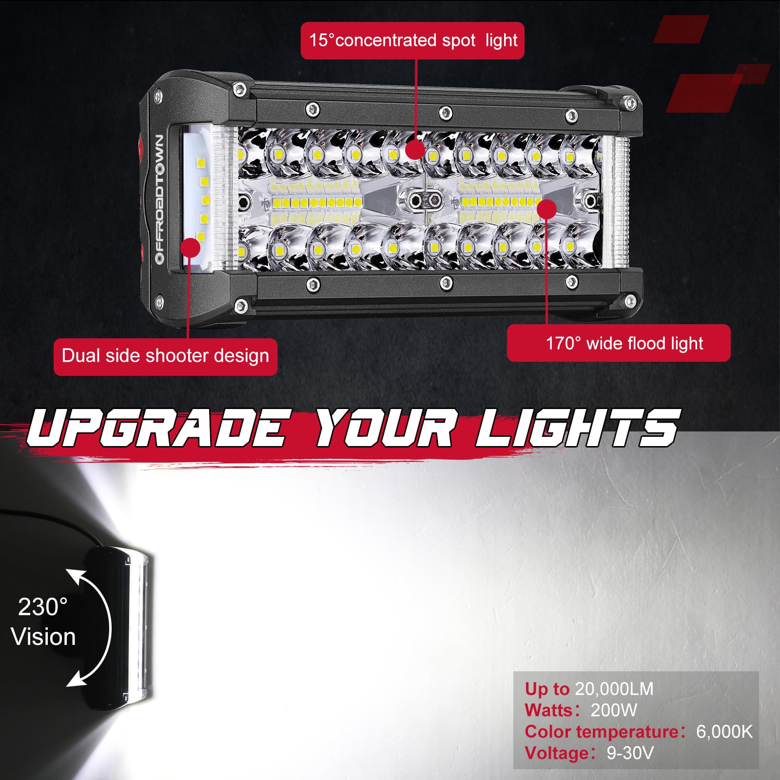 Offroadtown 7In Led Light Bars Side Shooter Led Pods Off Road Fog Lights Driving Lights With Black Red Blue Side Cover For Truck