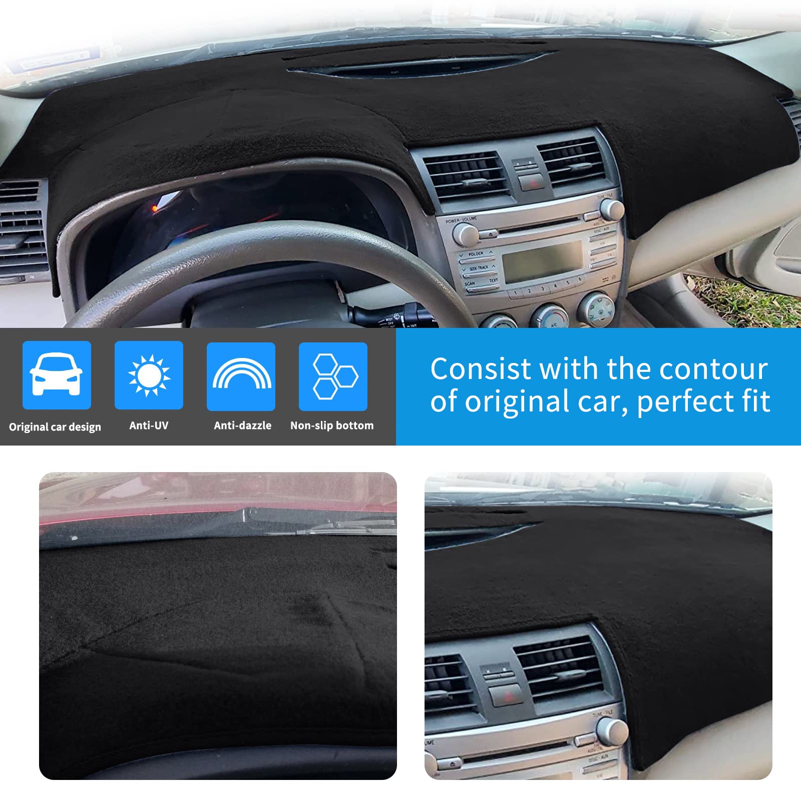 HanLanKa Dash Cover Mat Custom Fit for Toyota Camry 2007 2008 2009 2010 2011 Dashboard Cover Pad Carpet (Black)