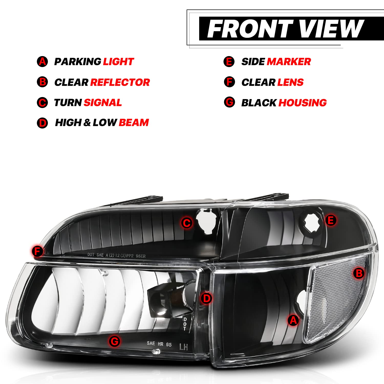 M-Auto Headlights Assembly Compatible With 95-01 Ford Explorer, 97 Mercury Mountaineer, Black Housing Clear Lens Clear Corner Oe Direct Replacement Headlamps