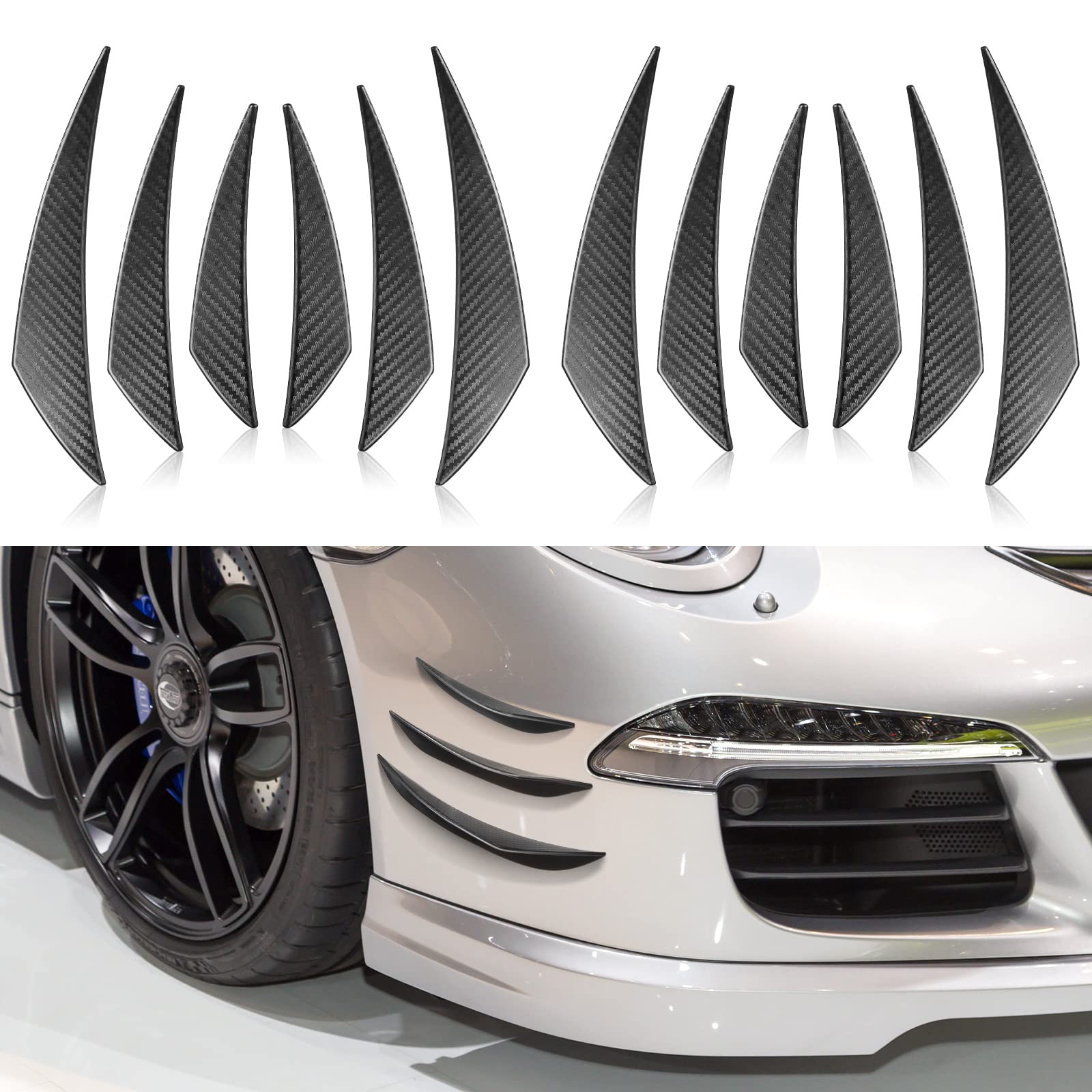 12 Pcs Universal Car Spoiler Canards Kit Front Bumper Lip Splitter Car Exterior Soft Fins Car Canards for Car Body Auto Anti Col