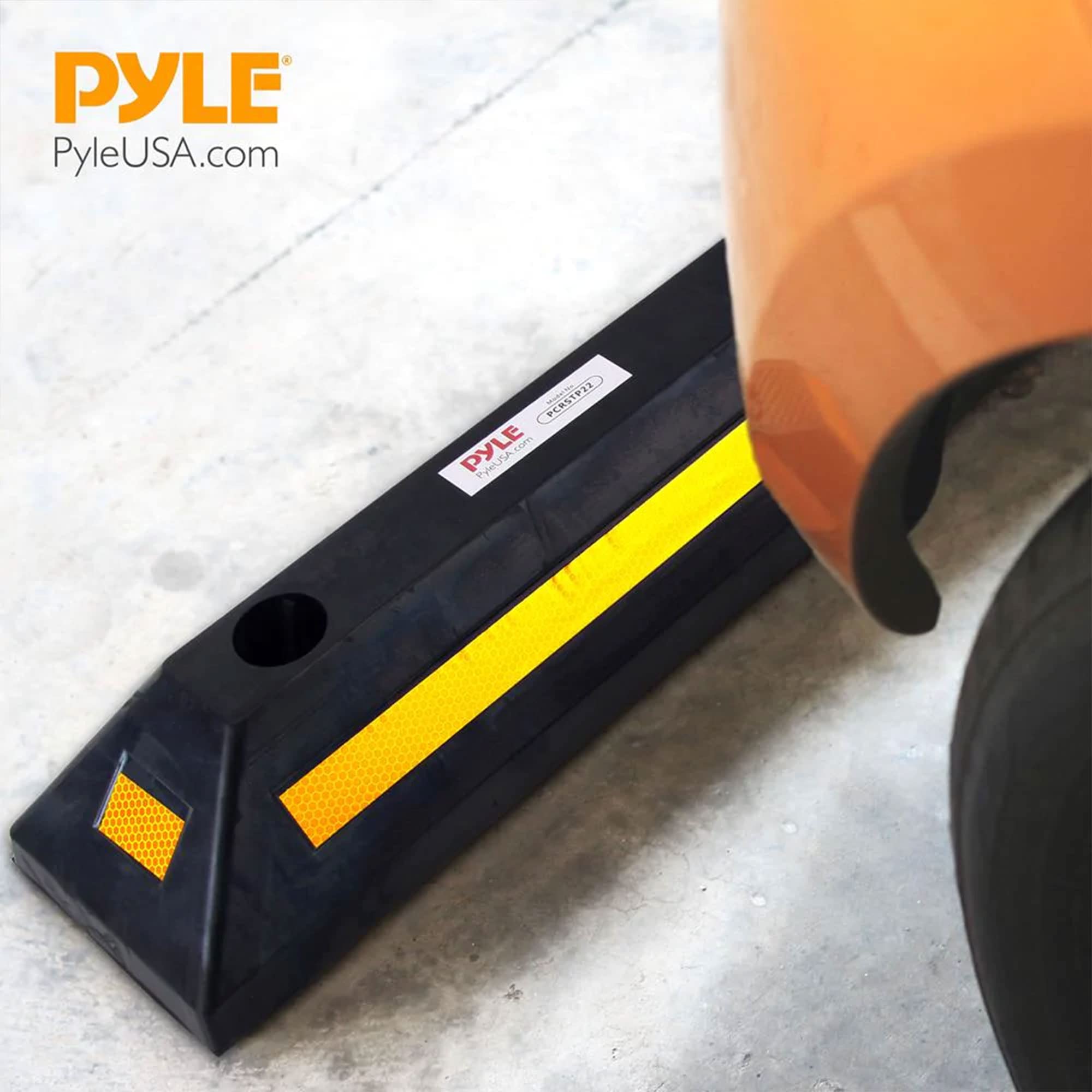 Pyle Curb Garage Vehicle Floor Safety Heavy Duty Rubber Parking Lot Driveway Stopper, For Car Vans Trucks Tire Wheel Guide Block