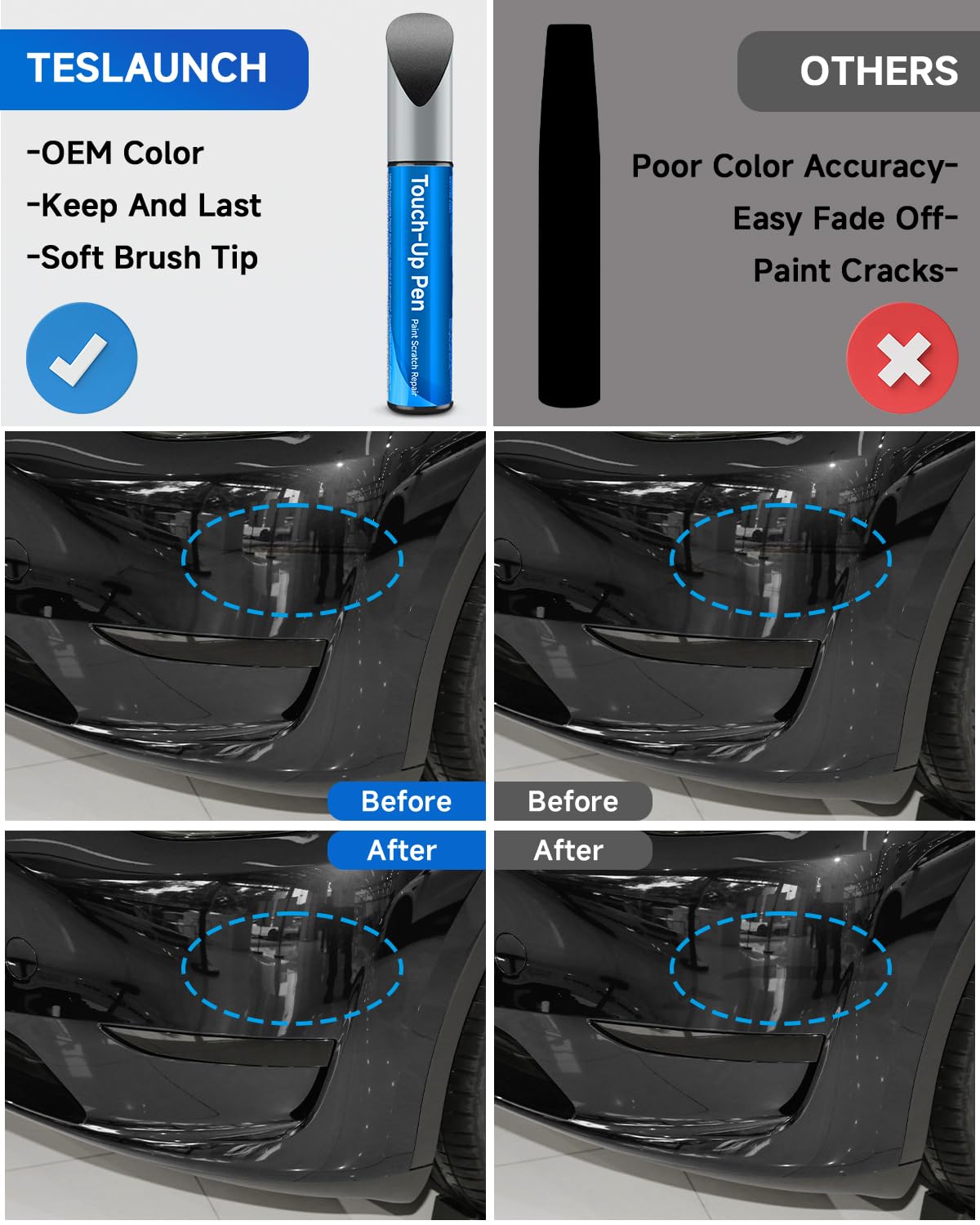 Teslaunch Solid Black (PBSB) Touch Up Paint for Tesla for Model 3/Y/S/X - OEM Original Touch Up Paint Pen for Tesla Scratches Re