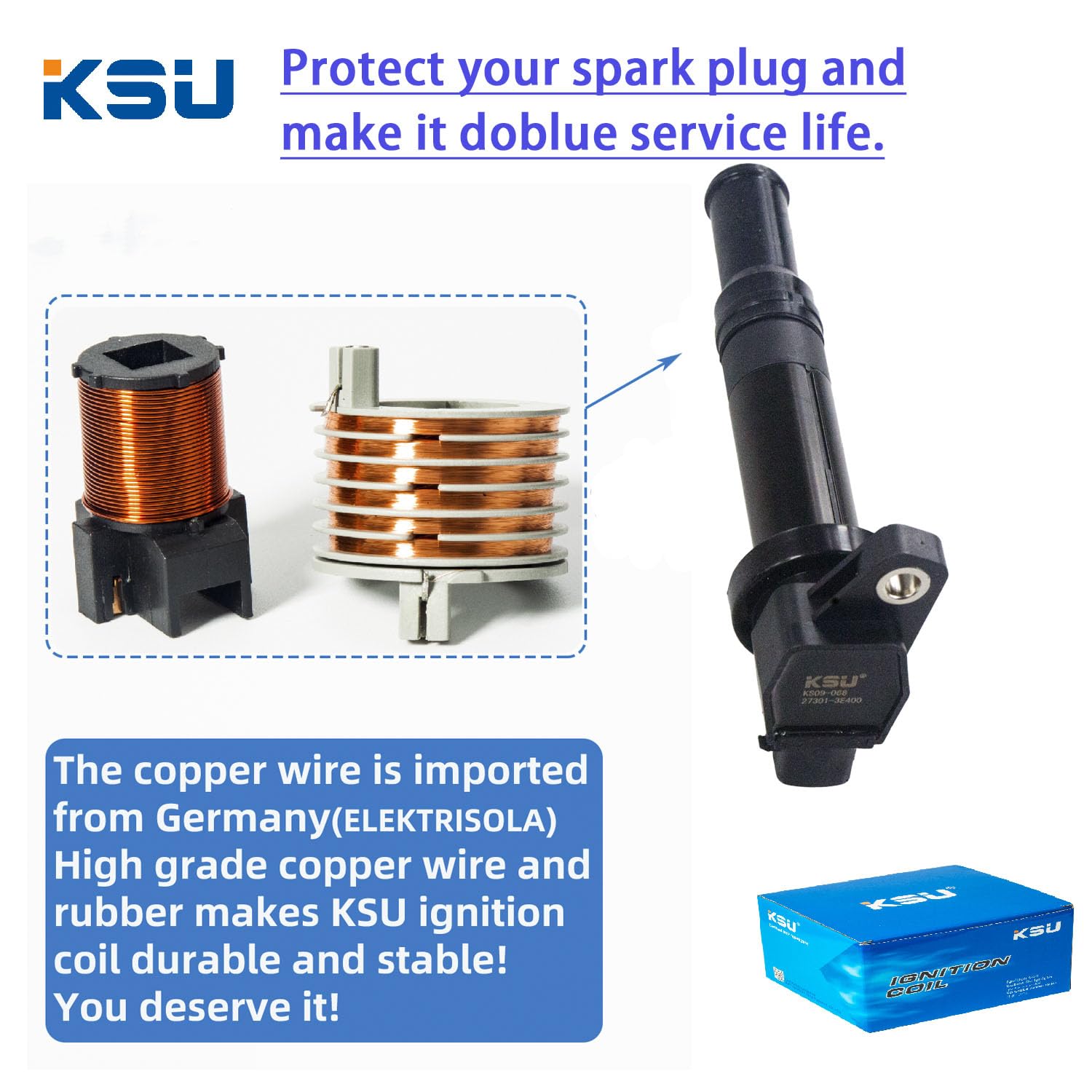 Ksu Coil Pack & Spark Plug Compatible With Hyundai Santa Fe 2.7L V6 2007 2008 2009
