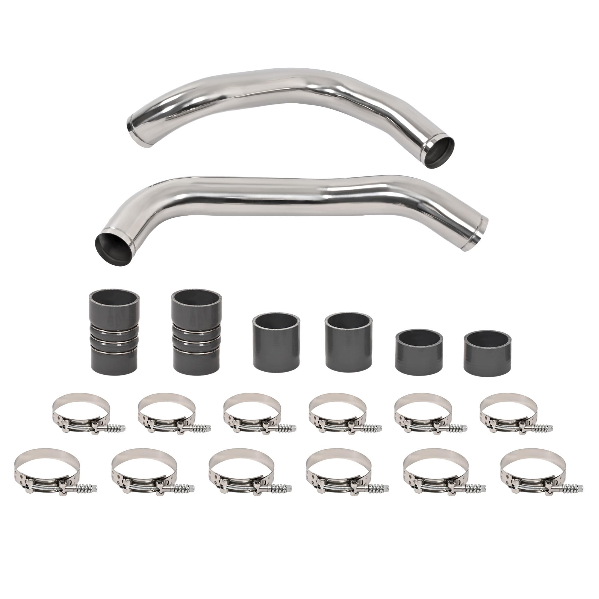 KUAFU 3'' Intercooler Pipe & Boot Kit Compatible with 1999.5-2003 Ford 7.3L Powerstroke Turbo Diesel Polished Silvery Gray