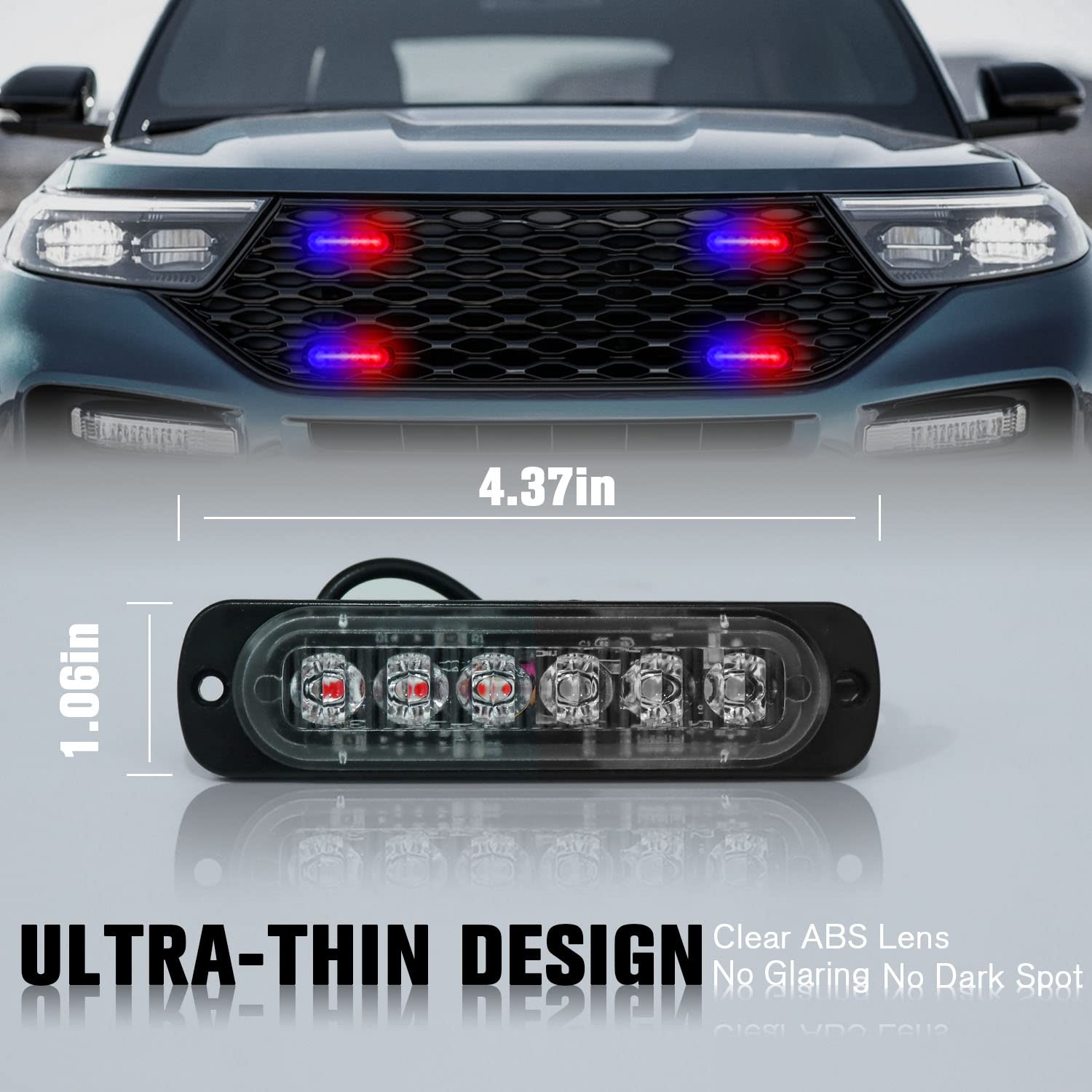 Dibms Led Emergency Strobe Lights, 8X Red Blue 6 Led Strobe Warning Emergency Flashing Light Caution Construction Hazard Light B