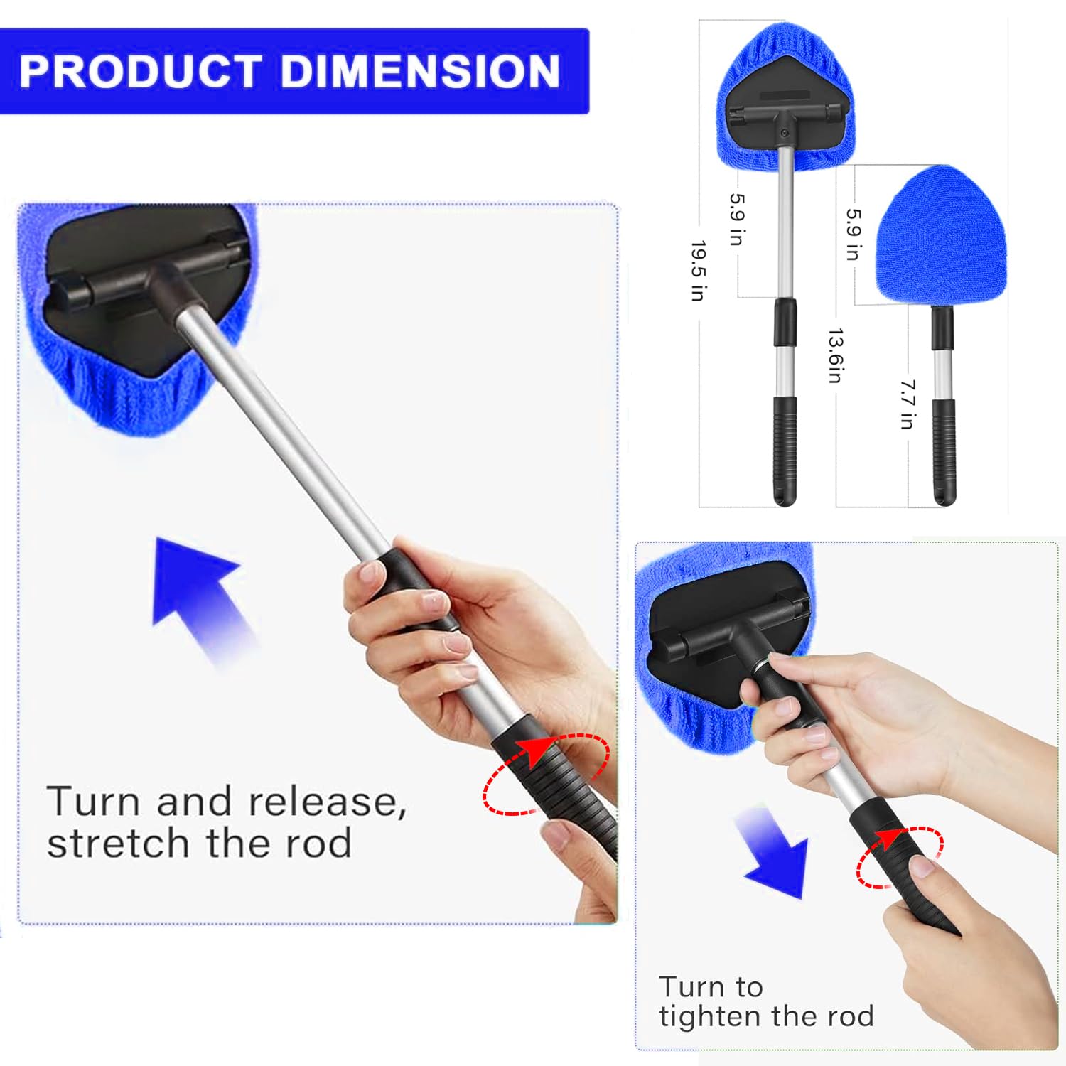 Lukcozmo Windshield Cleaner, Car Windshield Cleaning Tool With 3 Reusable And Washable Microfiber Pads And Extendable Handle Mic