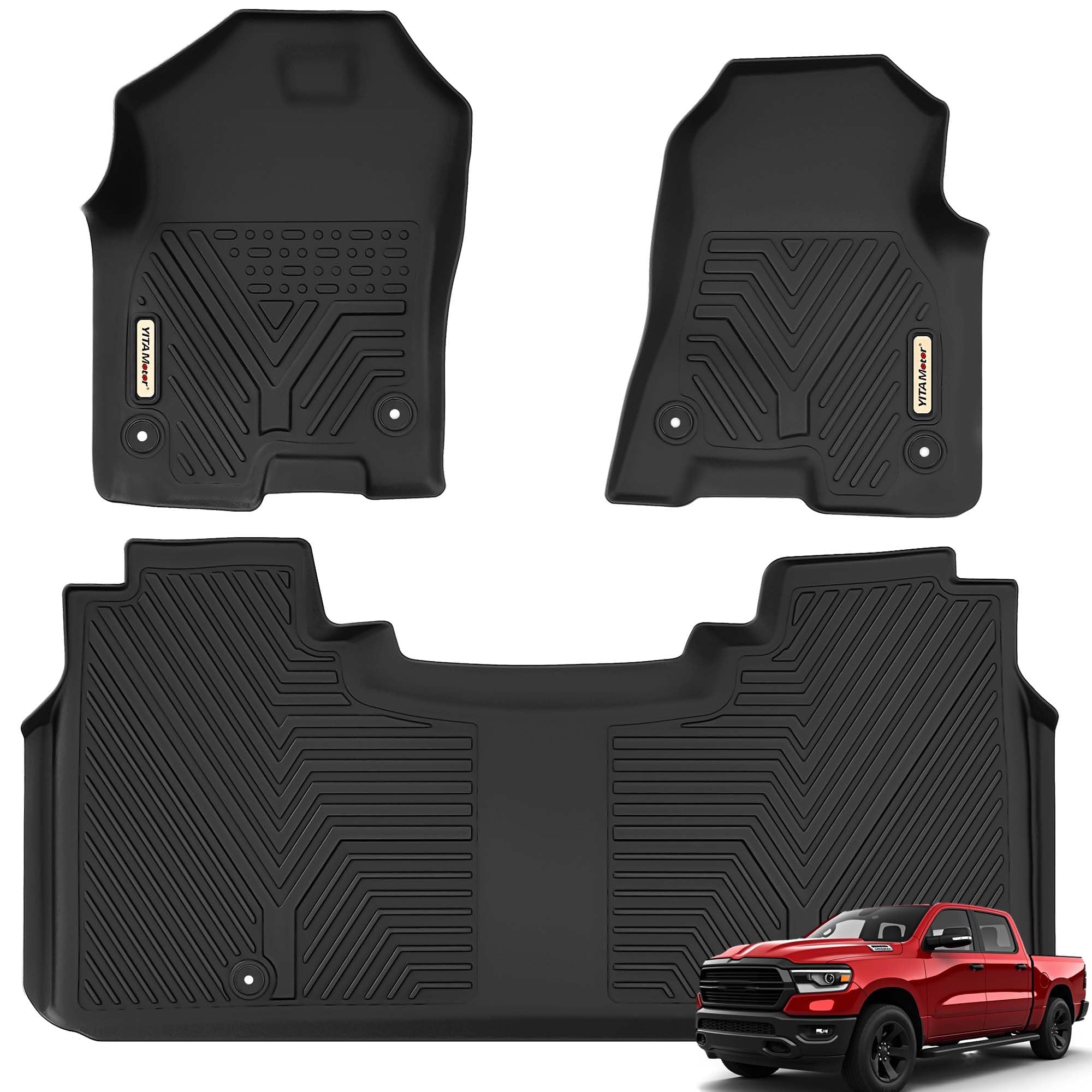 Yitamotor Floor Mats Compatible With 2019-2024 Dodge Ram 1500 Crew Cab New Body With Rear Under Seat Storage Box, Tpe All-Weathe