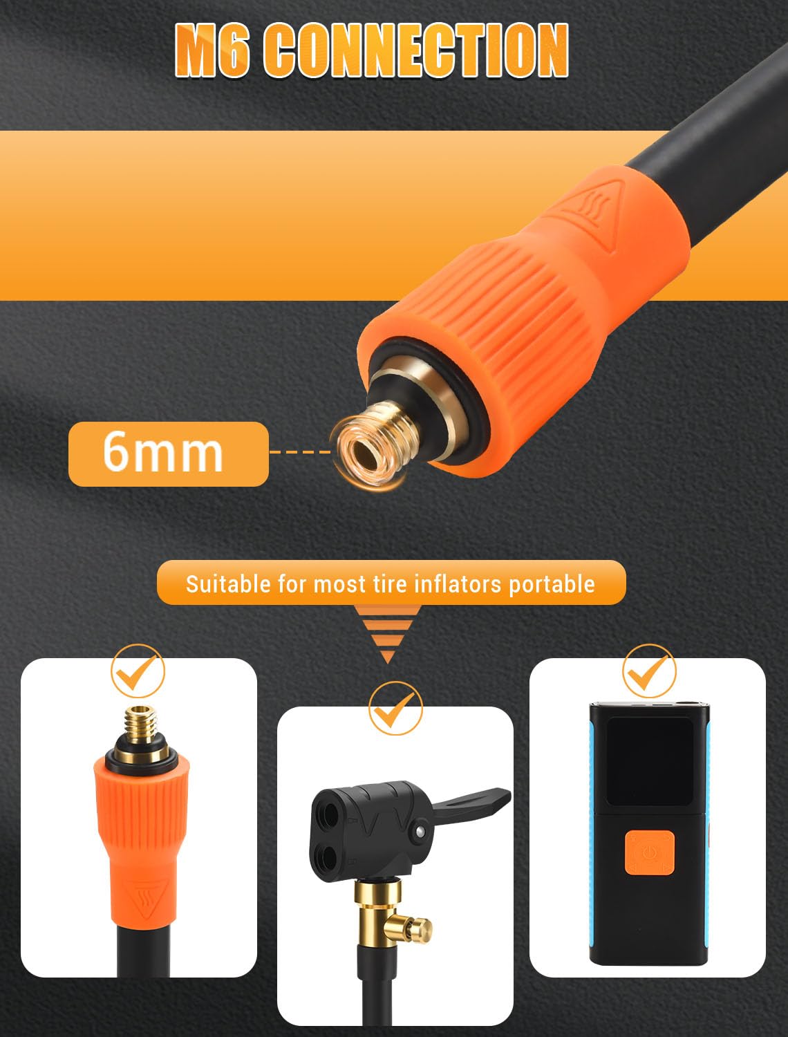 24'' Replacement Hose for Portable Tire Inflator, With Locking Presta Schrader Air Chuck, Quick Air Release Button, Direct Repla