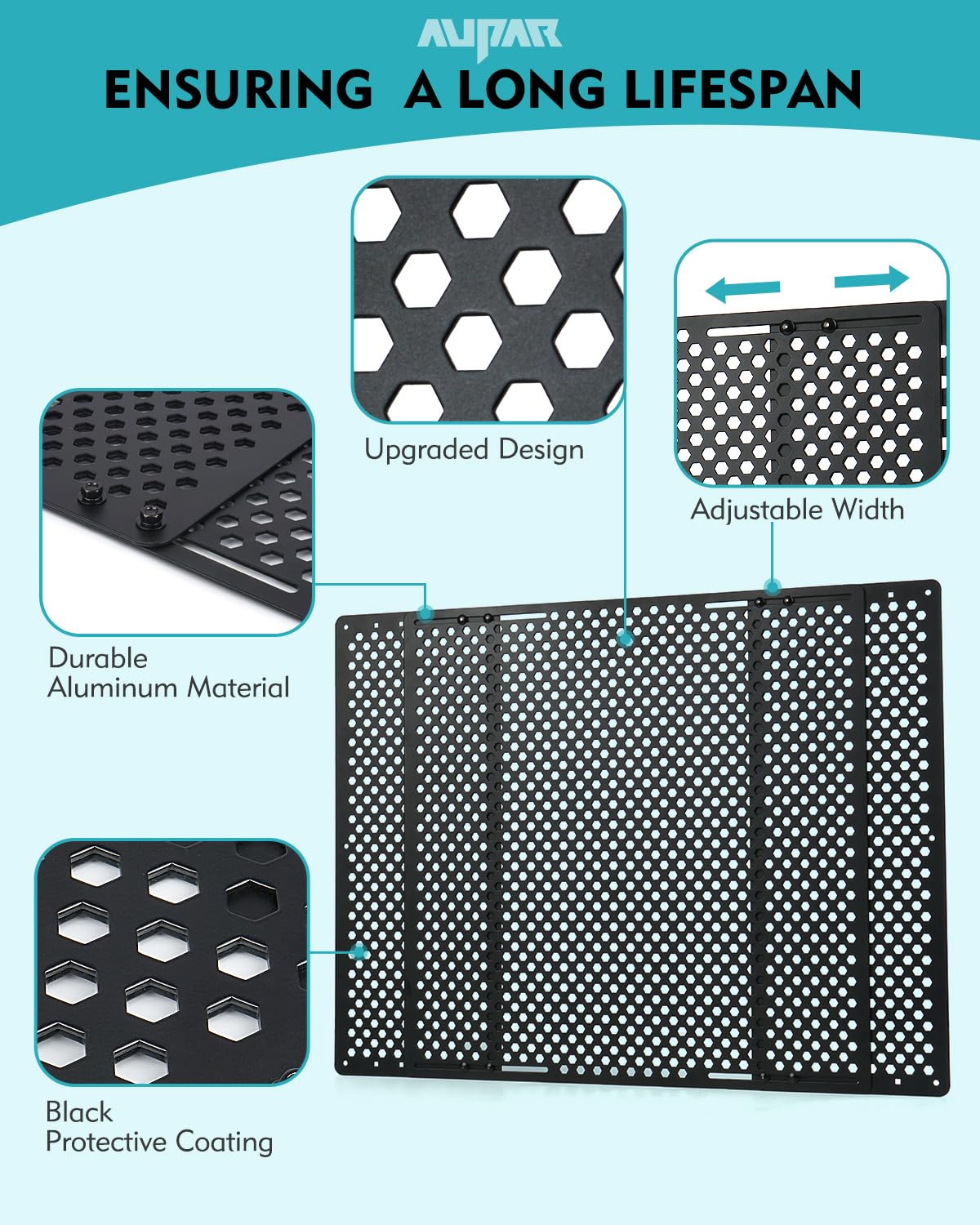 Aupar Aluminum Alloy RV Entry Screen Door Grille Adjusts from 22- 31.5, Adjustable RV Door Screen Protector, Black