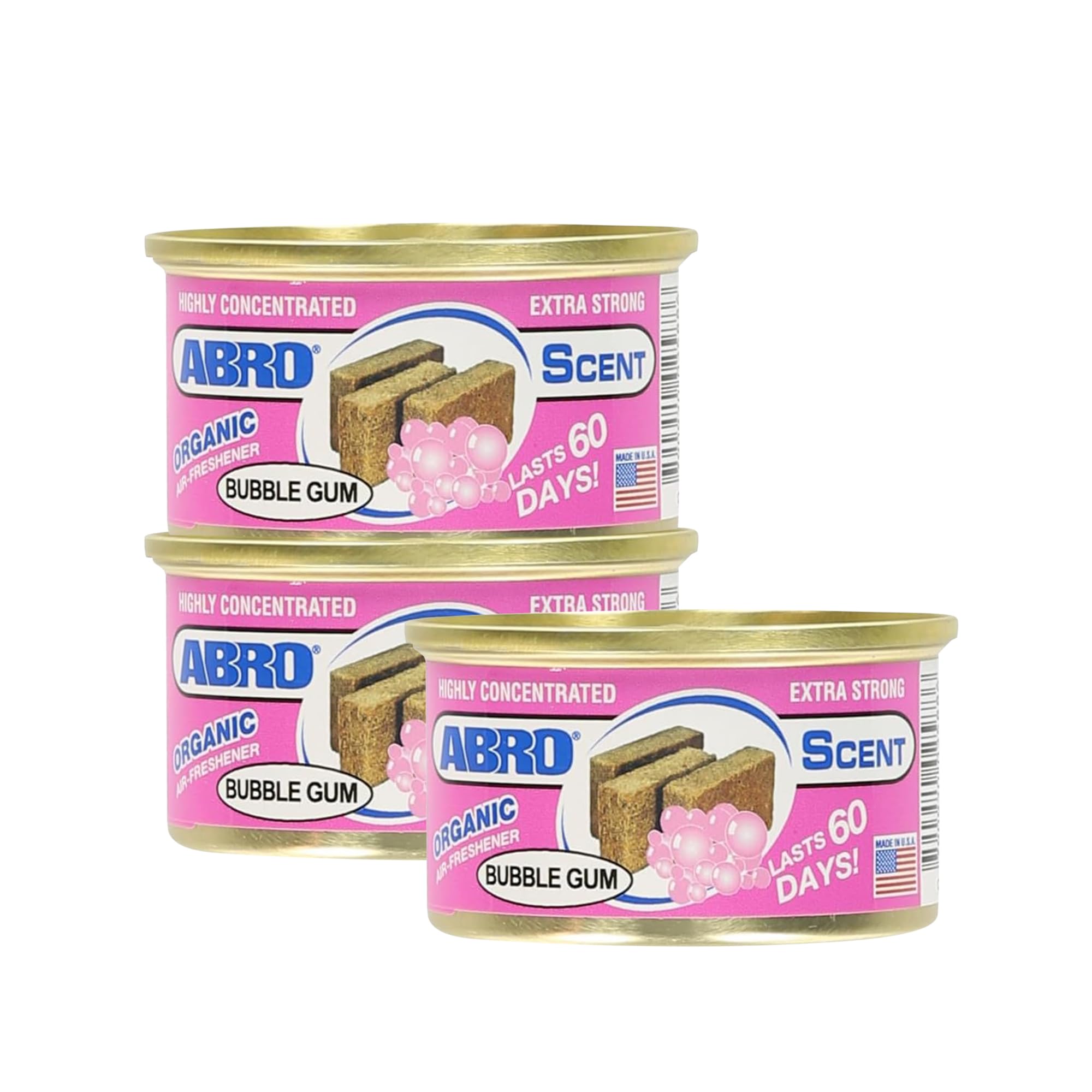 Abro Car Air Freshener Cans: Spill Proof Air Fresheners For Home, Office, Or Car Accessories, Lasts Up To 60 Days - 3 Pack Bubbl