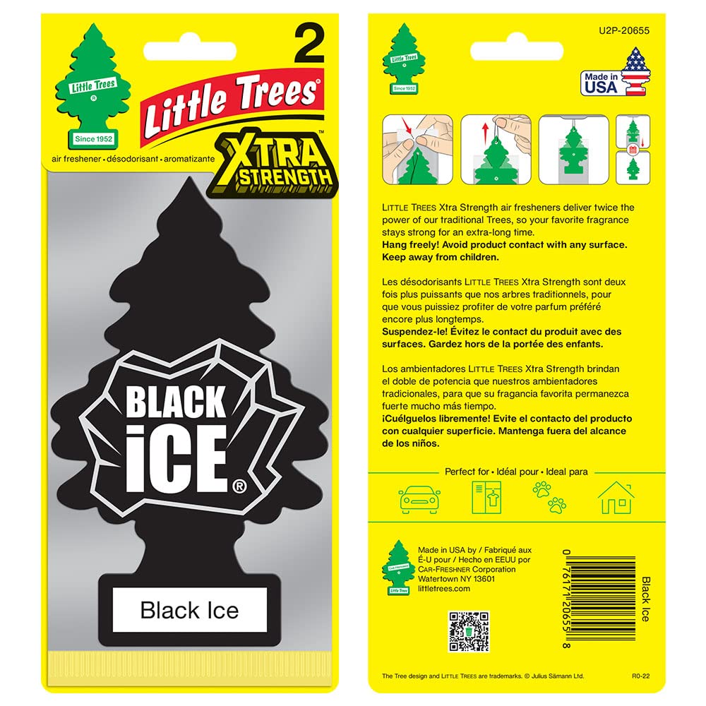 LITTLE TREES Air Freshener - Xtra Strength Black Ice, 1 Count (Pack of 24) - Long-Lasting Scent for Car & Home