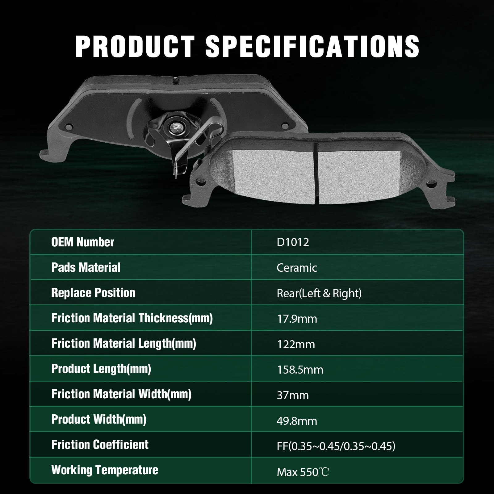 Automuto 4Pcs Rear Ceramic Disc Brake Pads Set D1012 For Ford For F-150 2004-2011,For Lincoln Mark Lt 2006-2008