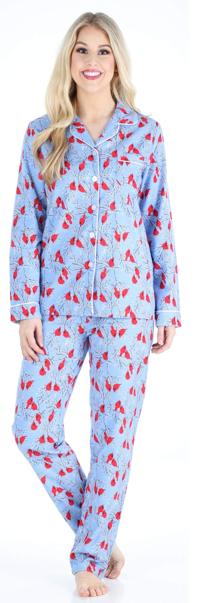 Pajamamania Womens Cotton Flannel Long Sleeve Button-Down Pajamas Pj Set, Cardinal, 2X,