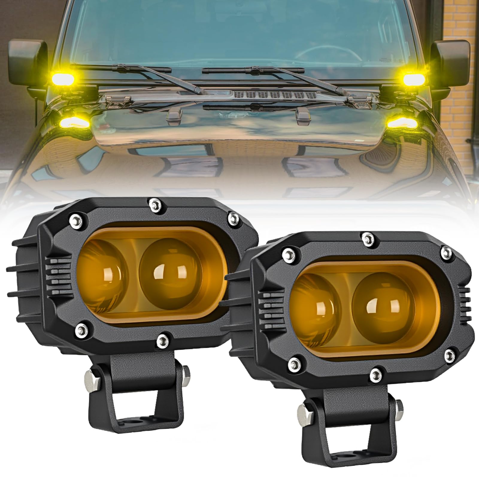 Nilight Led Pod Light 48W 4 Inch 2 Pcs Yellow Spot Beam Driving Lights Led Pods Ip67 Waterproof Auxiliary Offroad Lighting For T