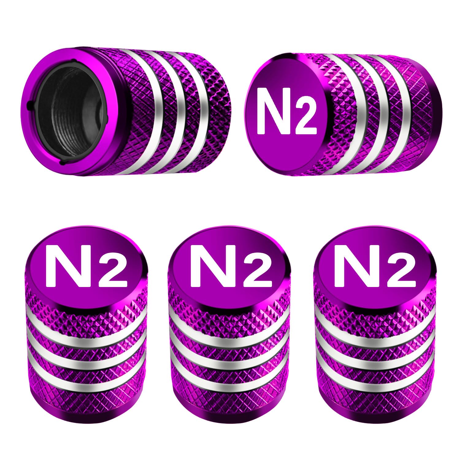 Tire Valve Stem Caps Cover - (5 Pack) Tire Air Cap N2 Nitrogen Metal With Plastic Liner Corrosion Resistant Leak-Proof For Car Truck Motorcycle Bike Purple