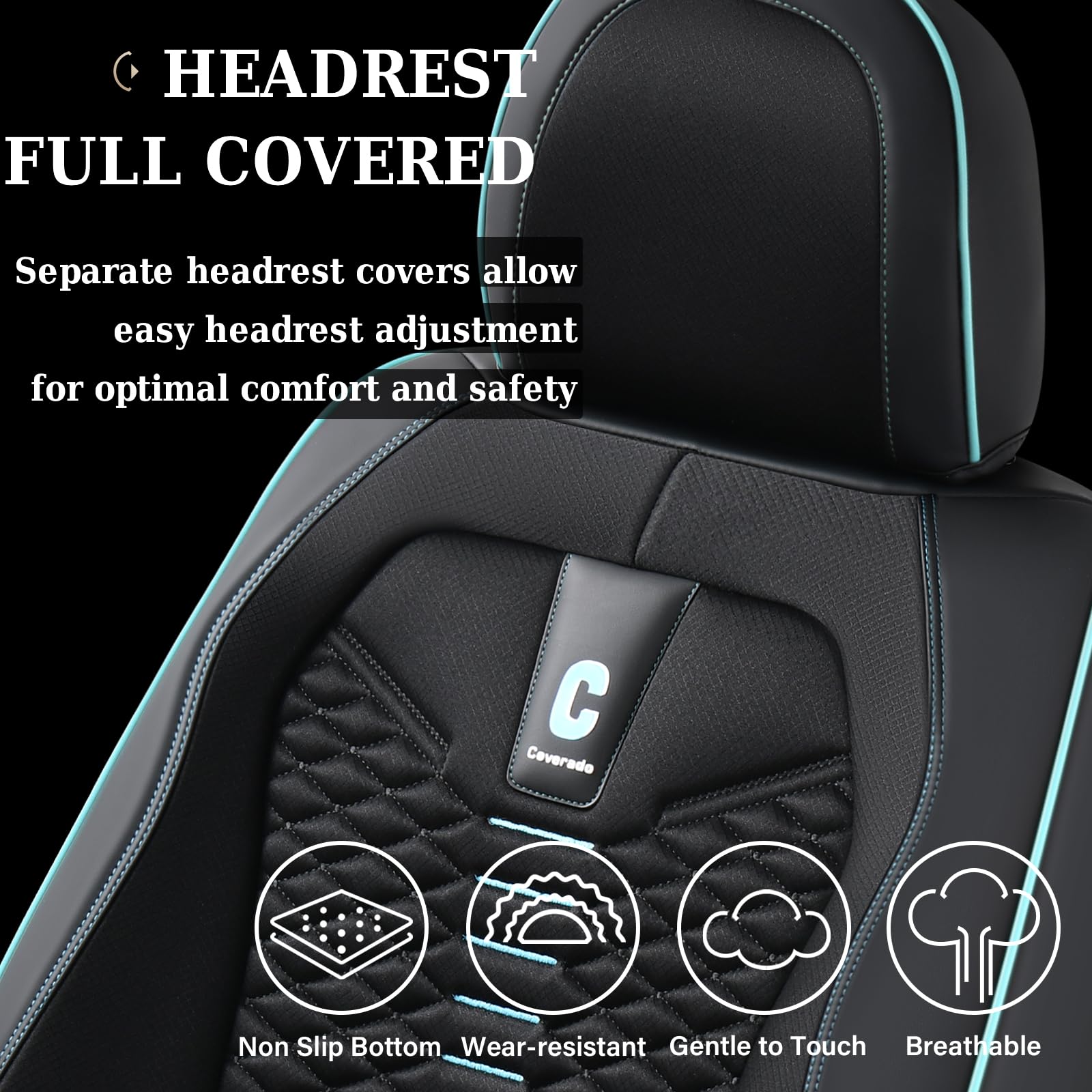 Coverado Car Seat Covers Full Set, 5 Seats Universal Seat Covers For Cars, Breathable Fabric Faux Leather Auto Seat Cushions, Fr