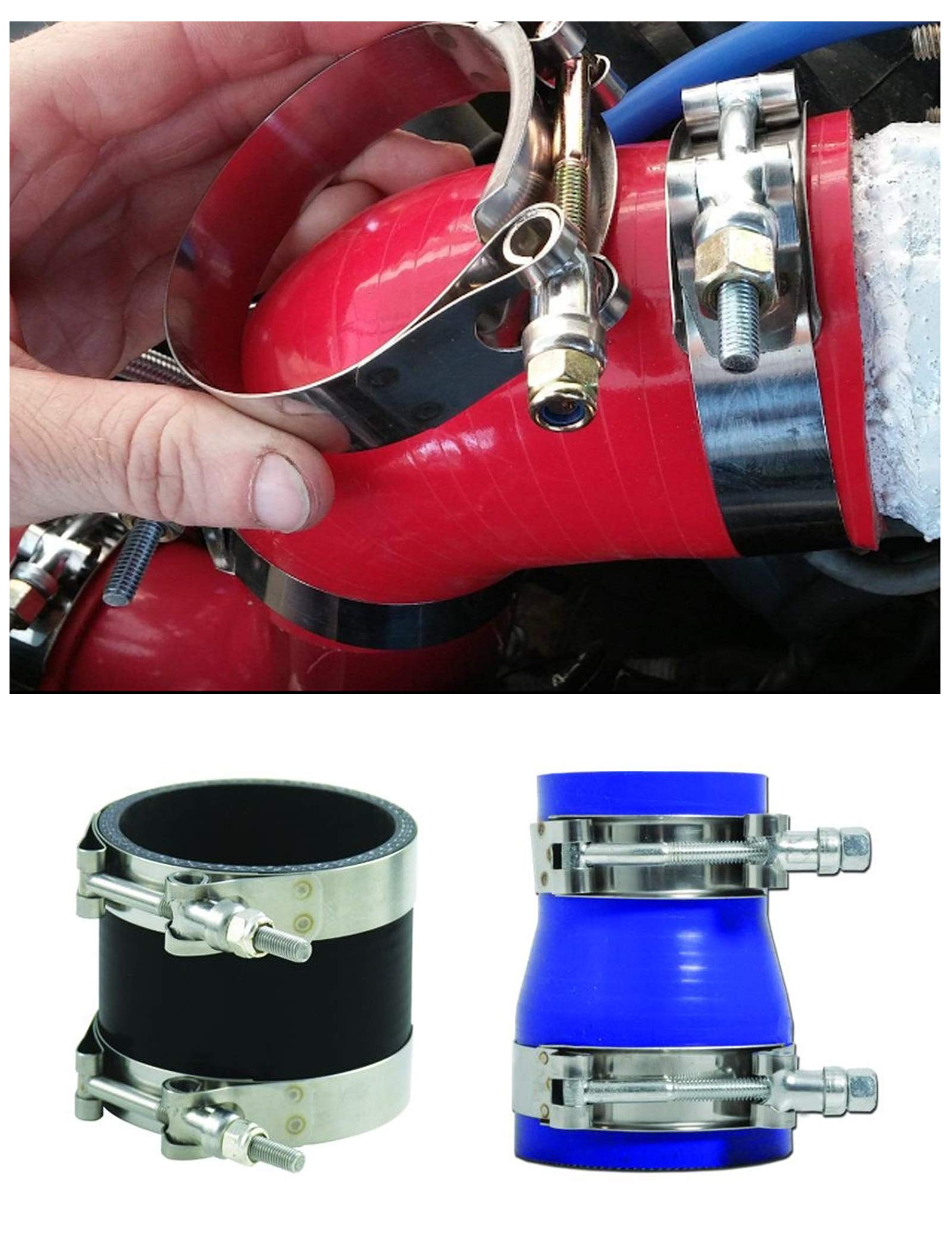 2Pcs 2-1/8'' 60Mm - 68Mm Stainless Steel T-Bolt Clamps Turbo Intake Intercooler Clamp