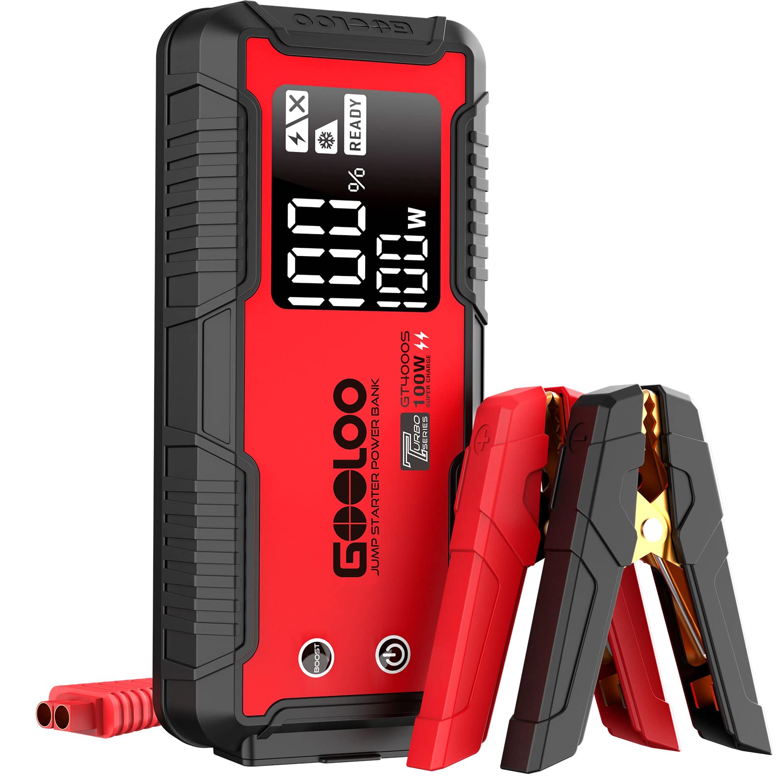 Gooloo 4000 Amp Jump Starter Gt4000S Car Starter 100W Two-Way Fast-Charging Portable Battery Charger Booster Pack For 12L Gas And 10L Diesel Engines,26800Mah Supersafe Jump Box For 12V Vehicles