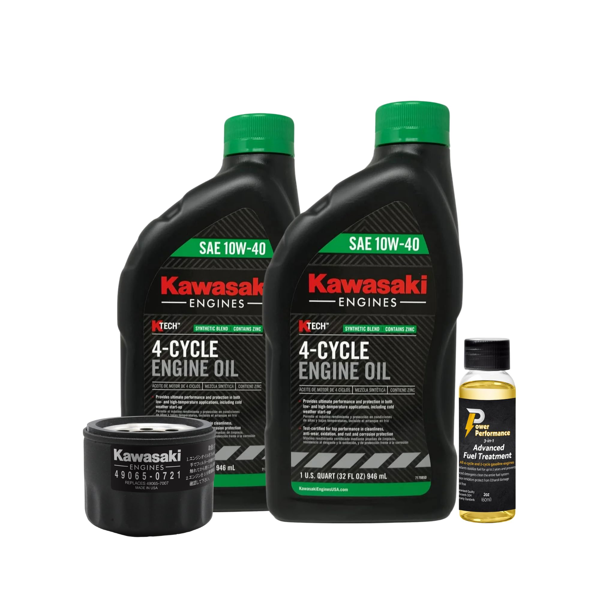 Power Performance Oil Change Kit For Kawasaki 49065-0721 And Fuel Treatment (10W-40, 49065-0721)