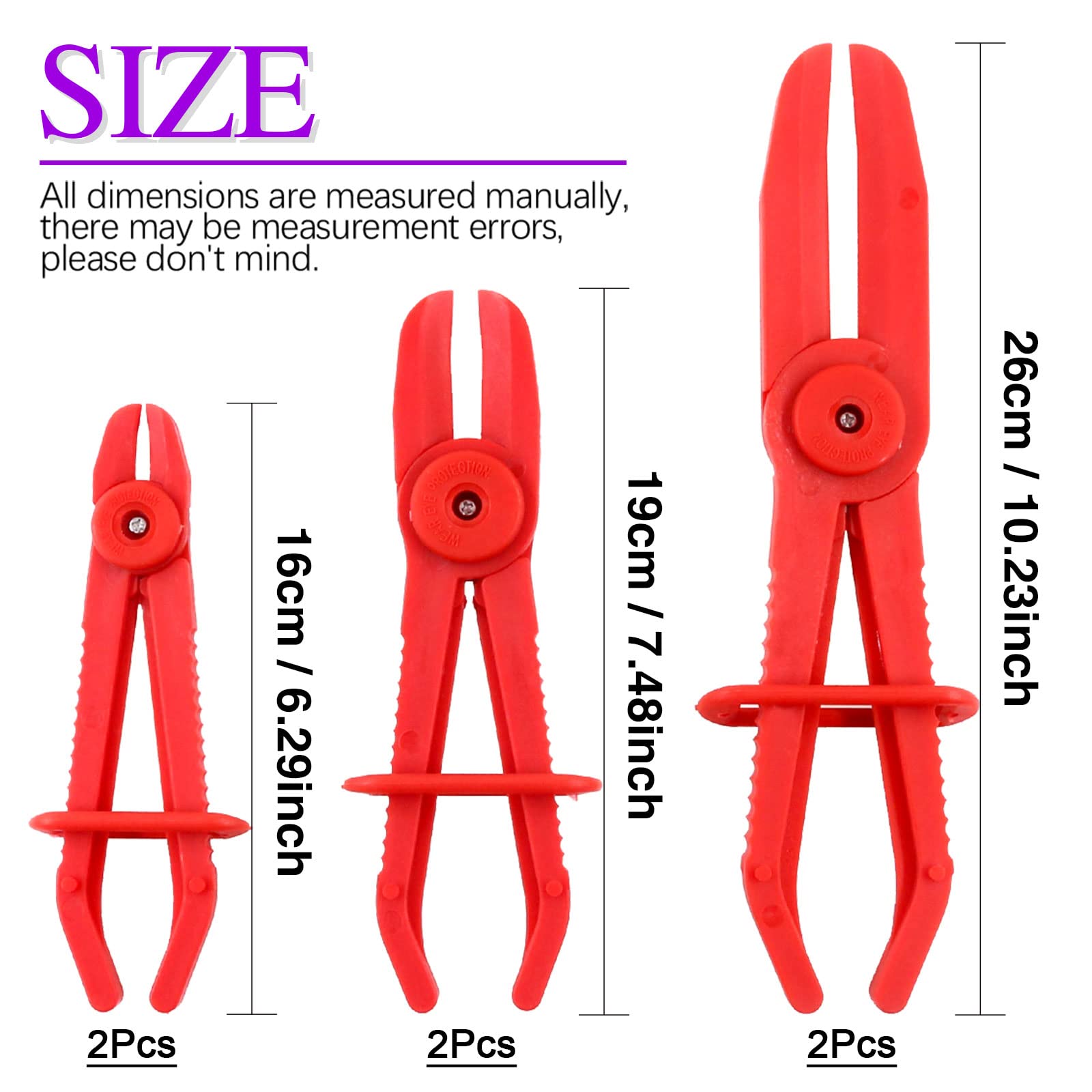 Swpeet 6Pcs Red Line Clamps Flexible Hose Clamps Pliers Kit, Hose Pinch Off Pliers Set Line Clamps For Brake Hoses, Fuel Hoses,