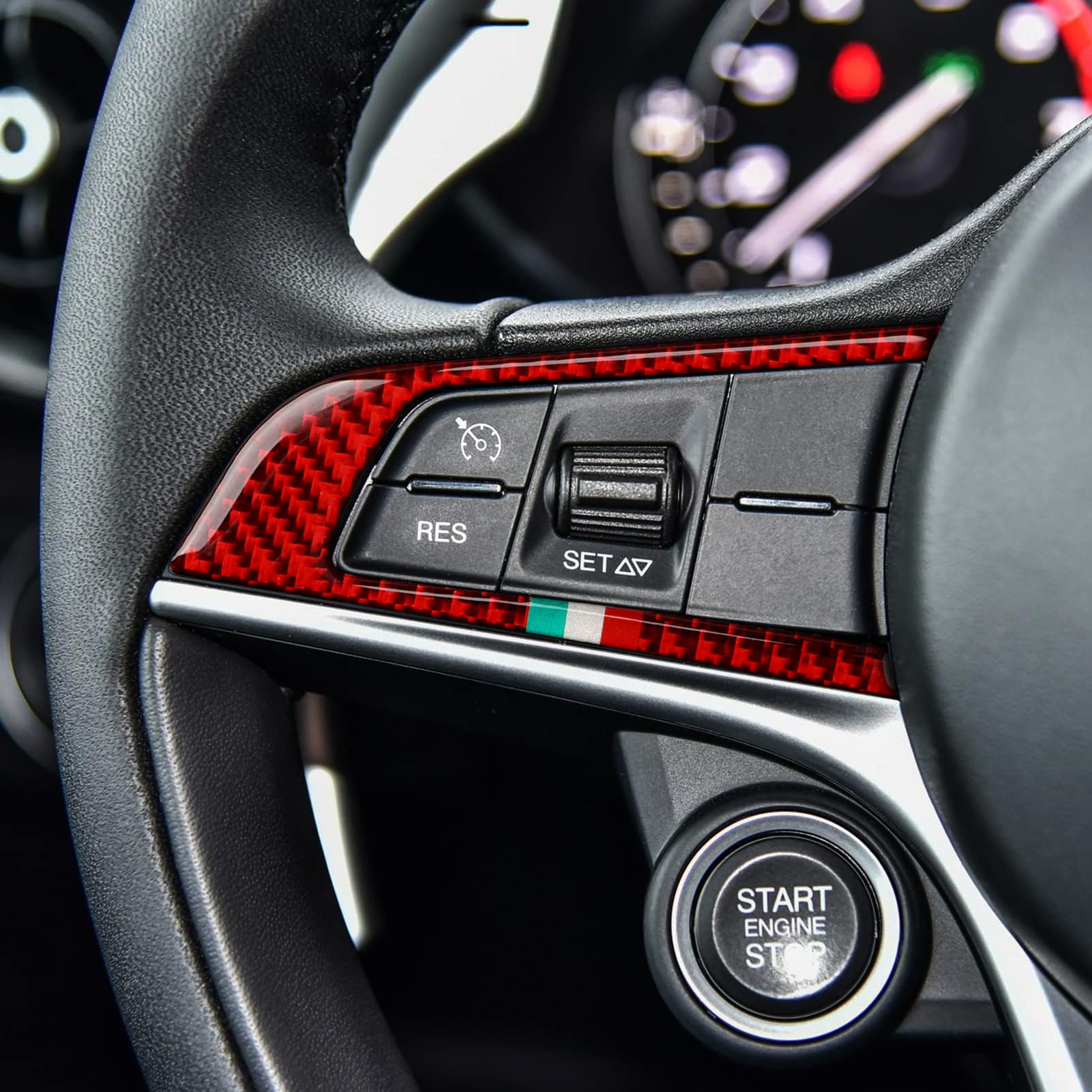 2Pcs Car Steering Trim Sticker Cover Carbon Fiber Decal Fits For Alfa Romeo Giulia 952 Stelvio 949 2016 2017 2018 2019 Interior