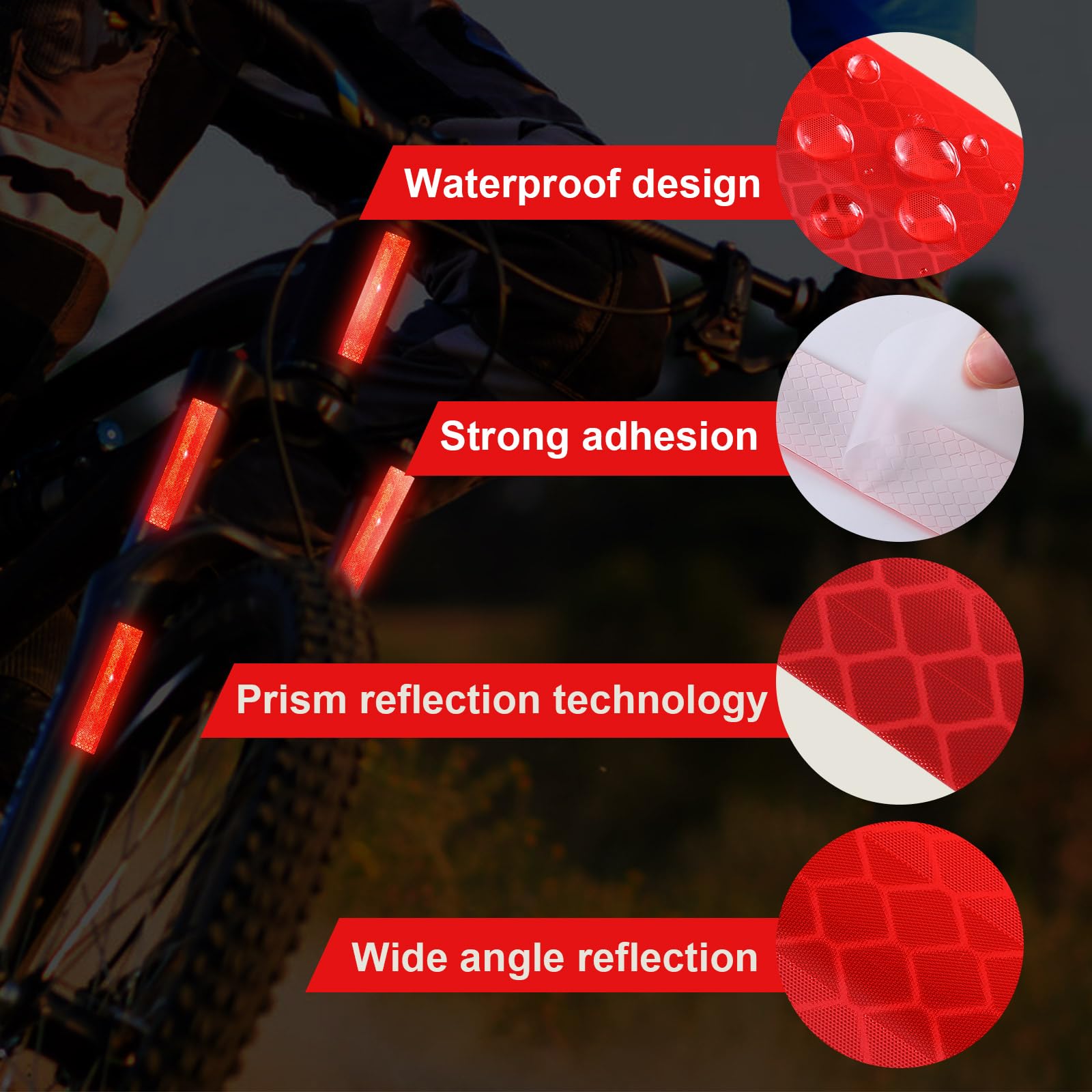 50 Pack Red Reflective Strips Premium Diamond Grade Reflective Stickers 1.2 x 6 inch Outdoor Waterproof Adhesive Reflective Stic
