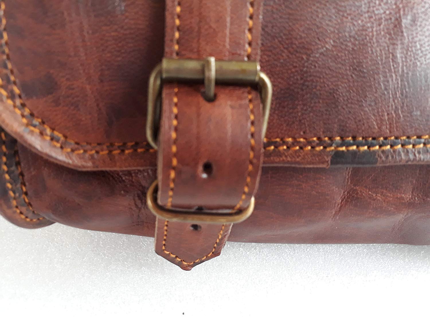 Motorcycle Genuine Goat Leather 2 Strap Buckle Closure Tool Harley Brown Bag Quick Release Clasp Reinforced For Handlebars,Forks