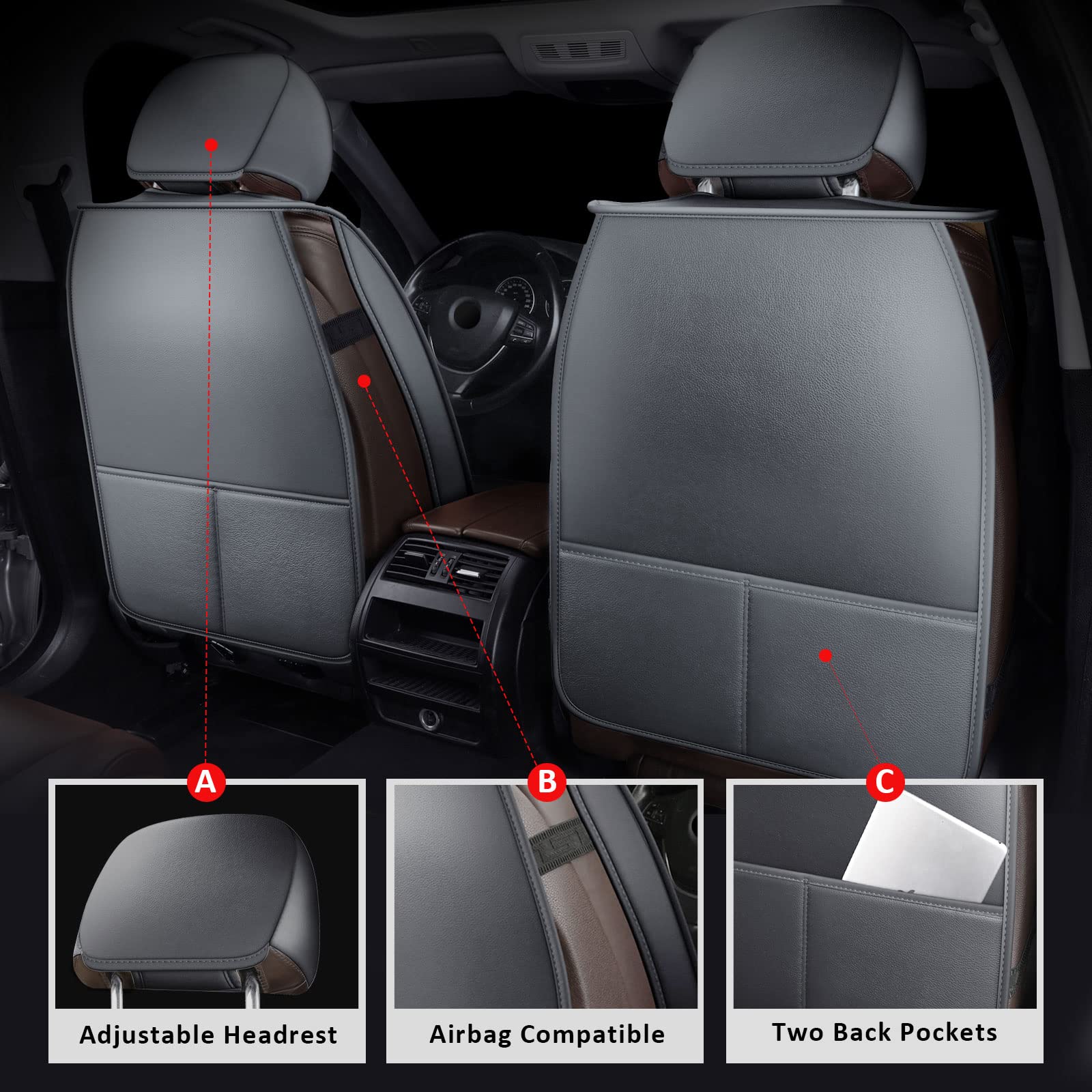 Mirozo Front Car Seat Covers,2Pcs Car Seat Covers Waterproof Faux Leather Automotive Seat Covers Universal Vehicle Seat Covers F