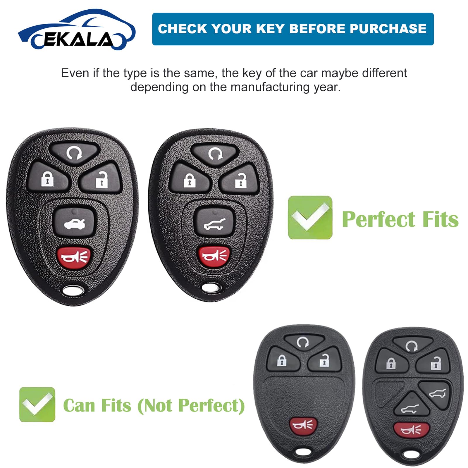 EKALA TPU Key Fob Cover with Leather Keychain Lanyard Fit for Chevy Traverse Tahoe Suburban/GMC Yukon Acadia/Cadillac Escalade S