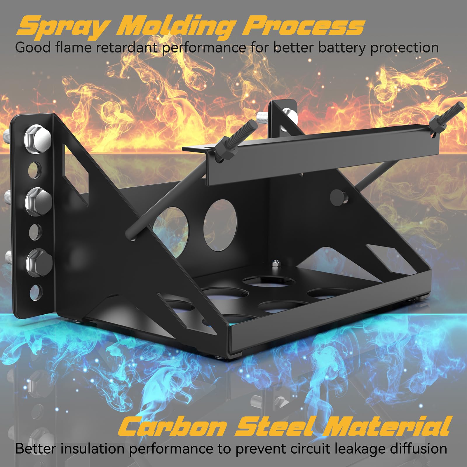 Metal Steel Battery Mounting Box Tray Bracket Diy,Easy Bolt-In Battery Tray,Overall Length - Fits Up To A 10.63” × 7.06” × 7.5” Battery, Anti-Corrosion, No Rusting