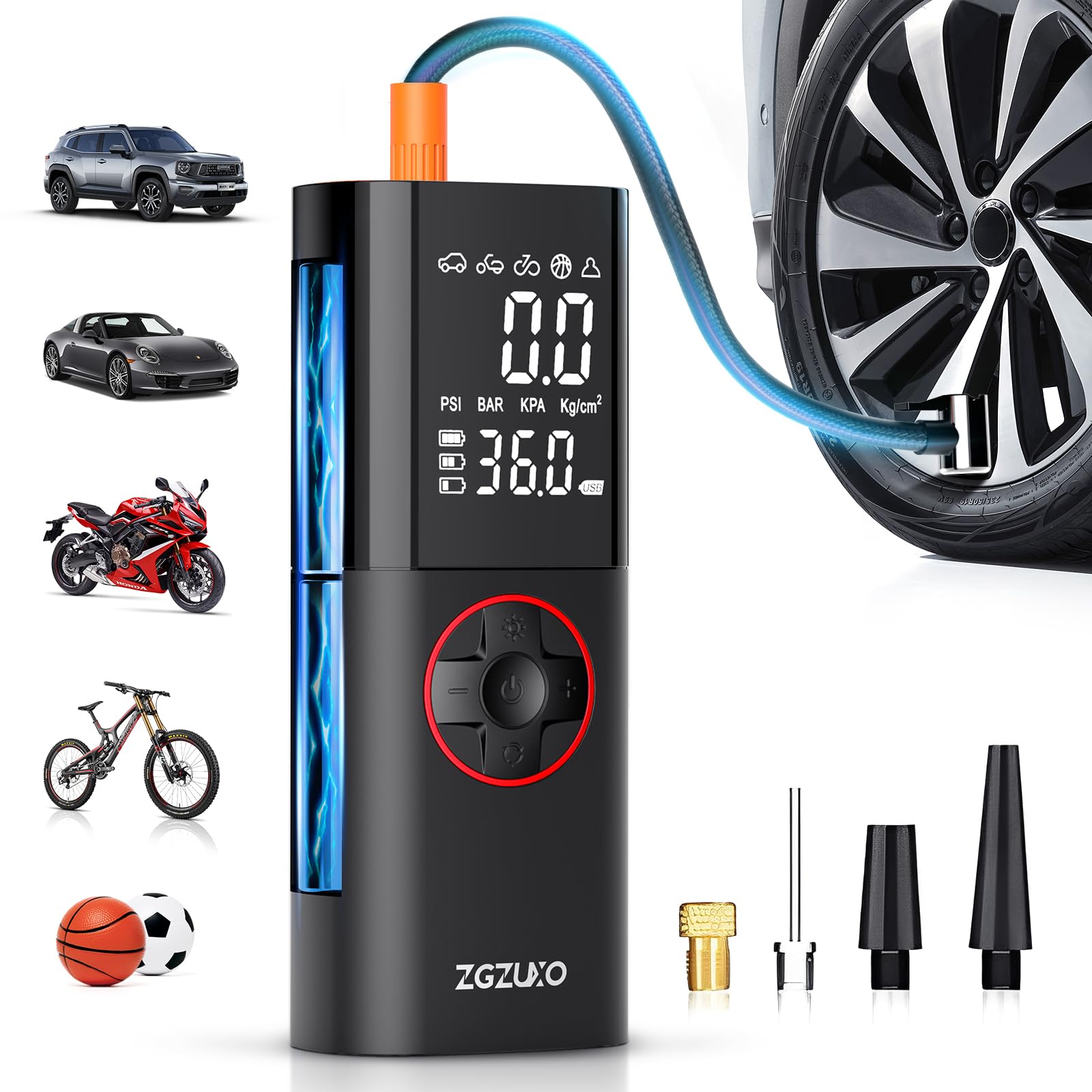 Zgzuxo Tire Inflator Portable Air Compressor, Rechargeable Air Pump For Car Tires, 150Psi Portable Tire Inflator For Car, Cordle