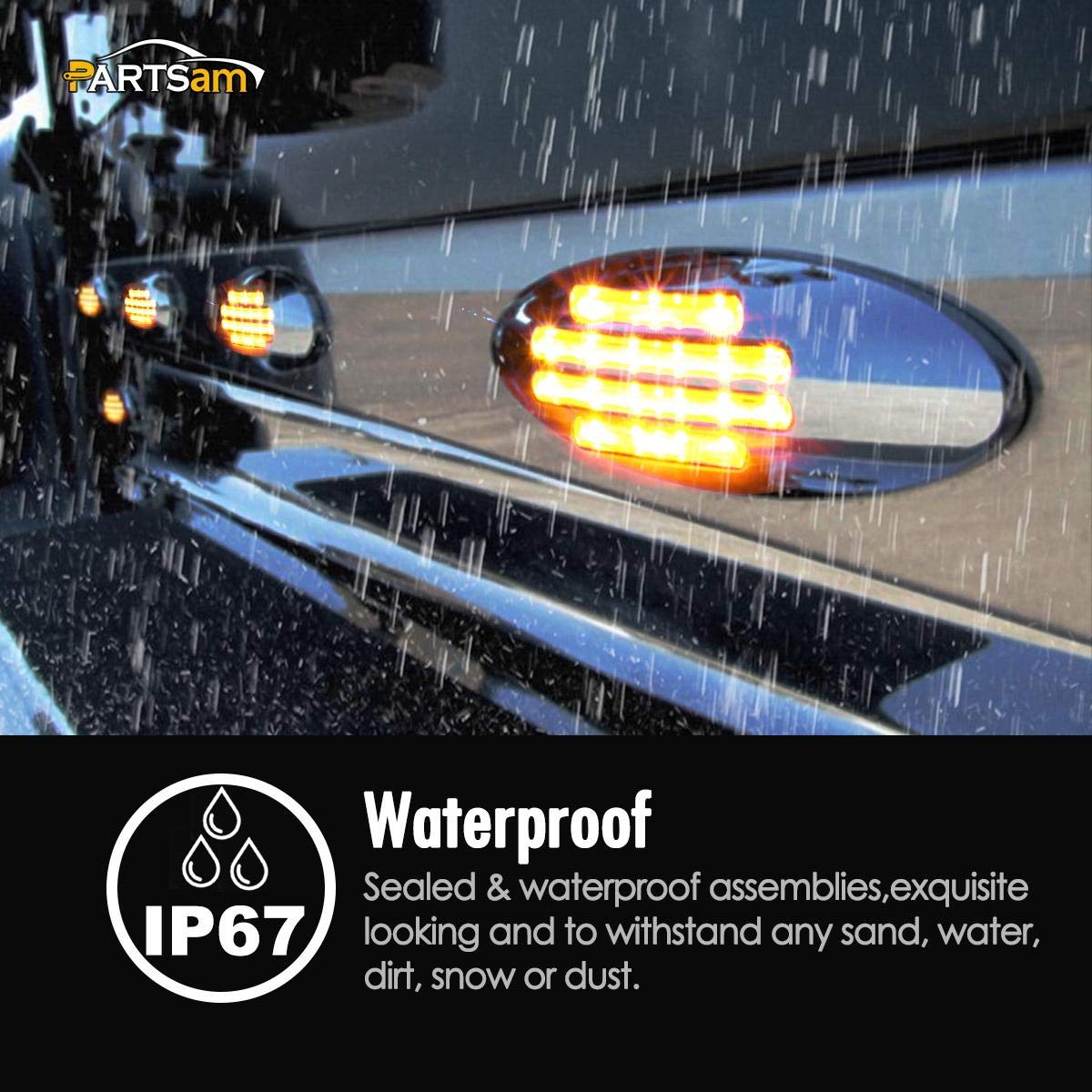 Partsam 5Pcs Flatline Amber Oval Semi Truck 24Led Marker Lights, Clearance Lights Replacement For Freightliner Peterbilt Kenwort