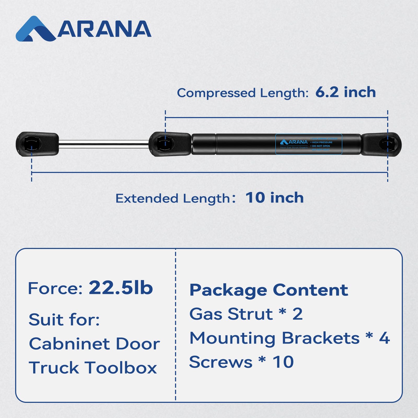 ARANA 10 Inch Gas Struts 22lb/98N, Tool Box Shocks 10 '', Gas Spring for Cabinets UWS Truck Toolbox Boat Hatch Lid