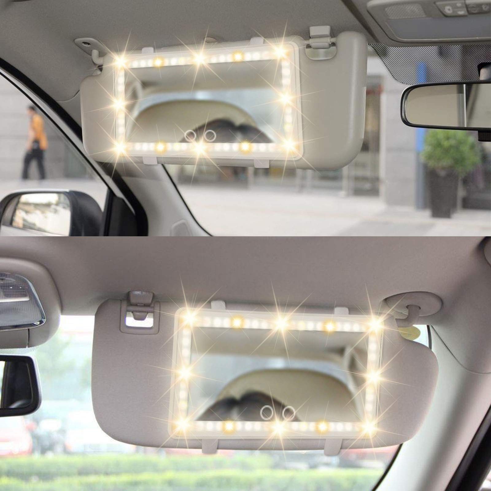 Car Sun Visor Vanity Mirror With 60 Leds & 3 Light Modes - Rechargeable Dimmable Touch Screen, Universal Fit For Car Truck Suv, Lighted Makeup Mirror Accessories For Women Girls (White)