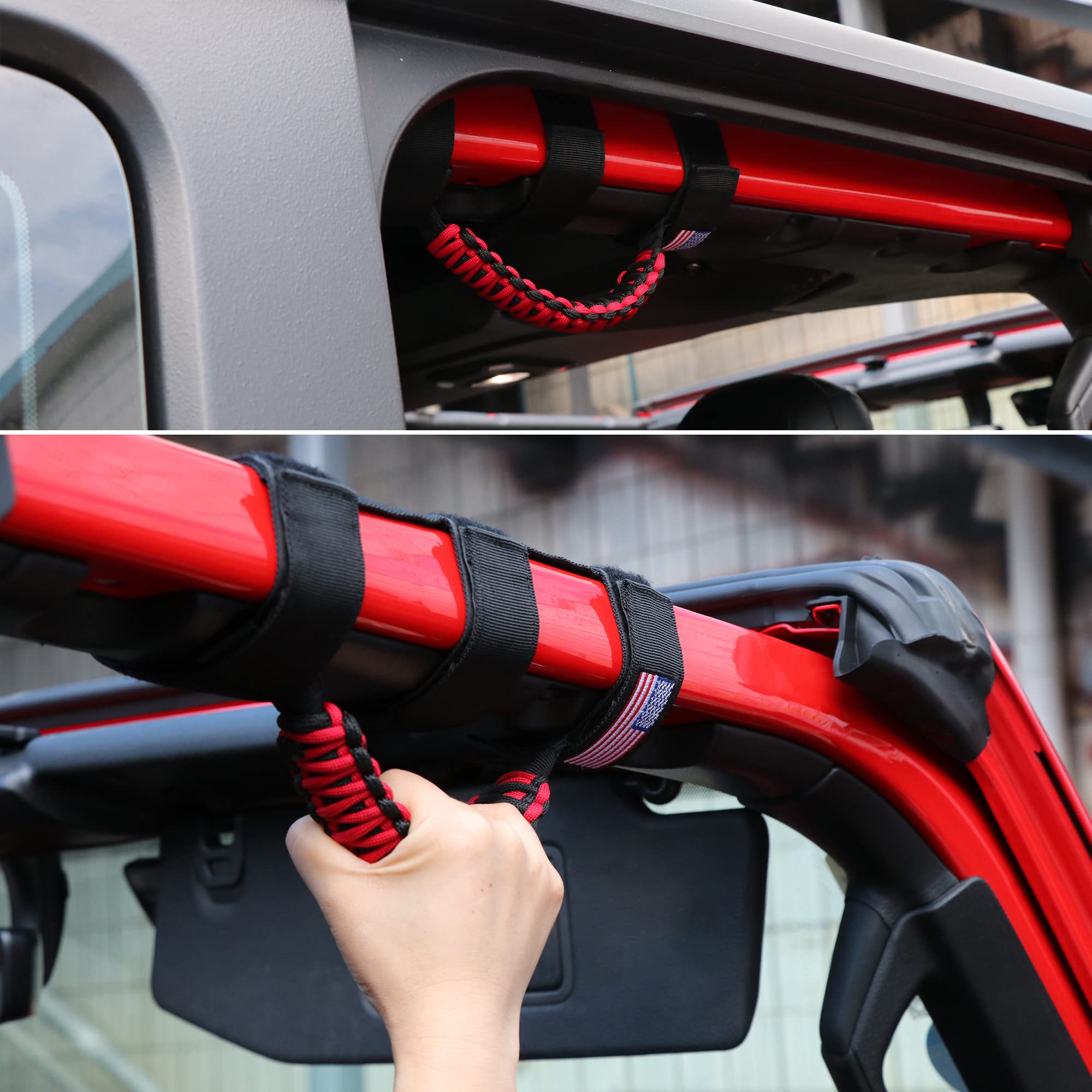 Bestaoo 4 X Roll Bar Grab Handles Grip Handle For Jeep Wrangler Cj Yj Tj Jk Jl & Gladiator Jt 1955-2022, Premium Paracord, Upgra