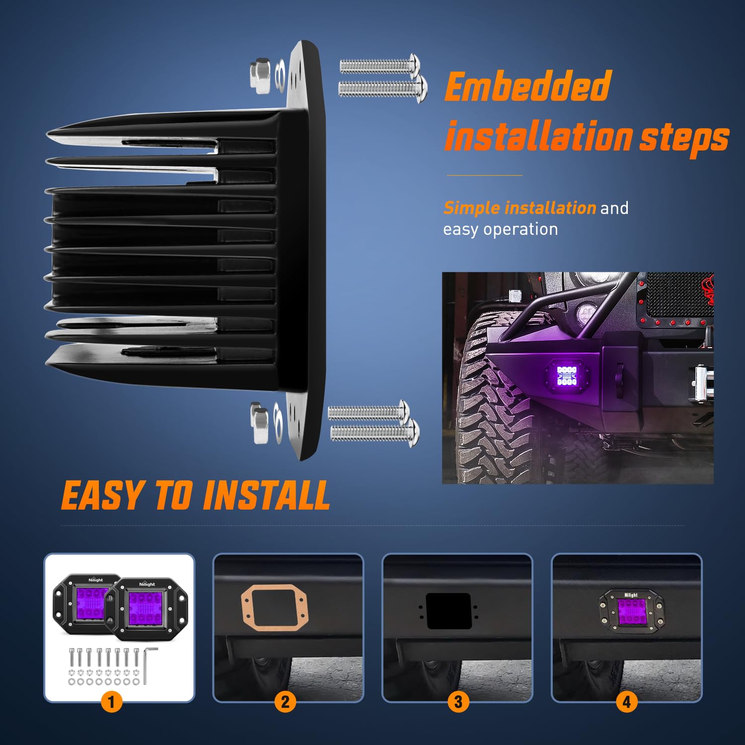 Nilight Flush Mount Led Light Pods 2 Pcs 42 W Purple Upgraded Spot Flood Combo Bumper Driving Decoration Neon Off Road 12V 24V L