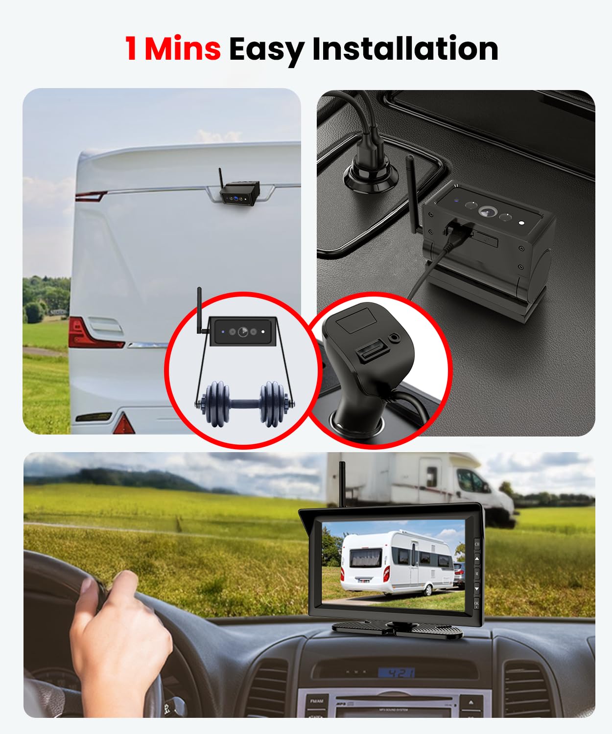 Foxpark Magnetic Wireless Backup Camera For Rvs And Trailers No-Installation - 7'' Hd 1080P Monitor, Strong Magnetic Scratch-Pro