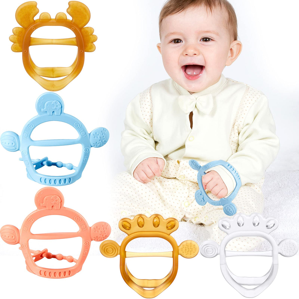 5 Pieces Baby Teething Toys For 6-12 Months Silicone Teether Hand Teether With Adjustable Wristband Anti-Dropping Chew Toys For 