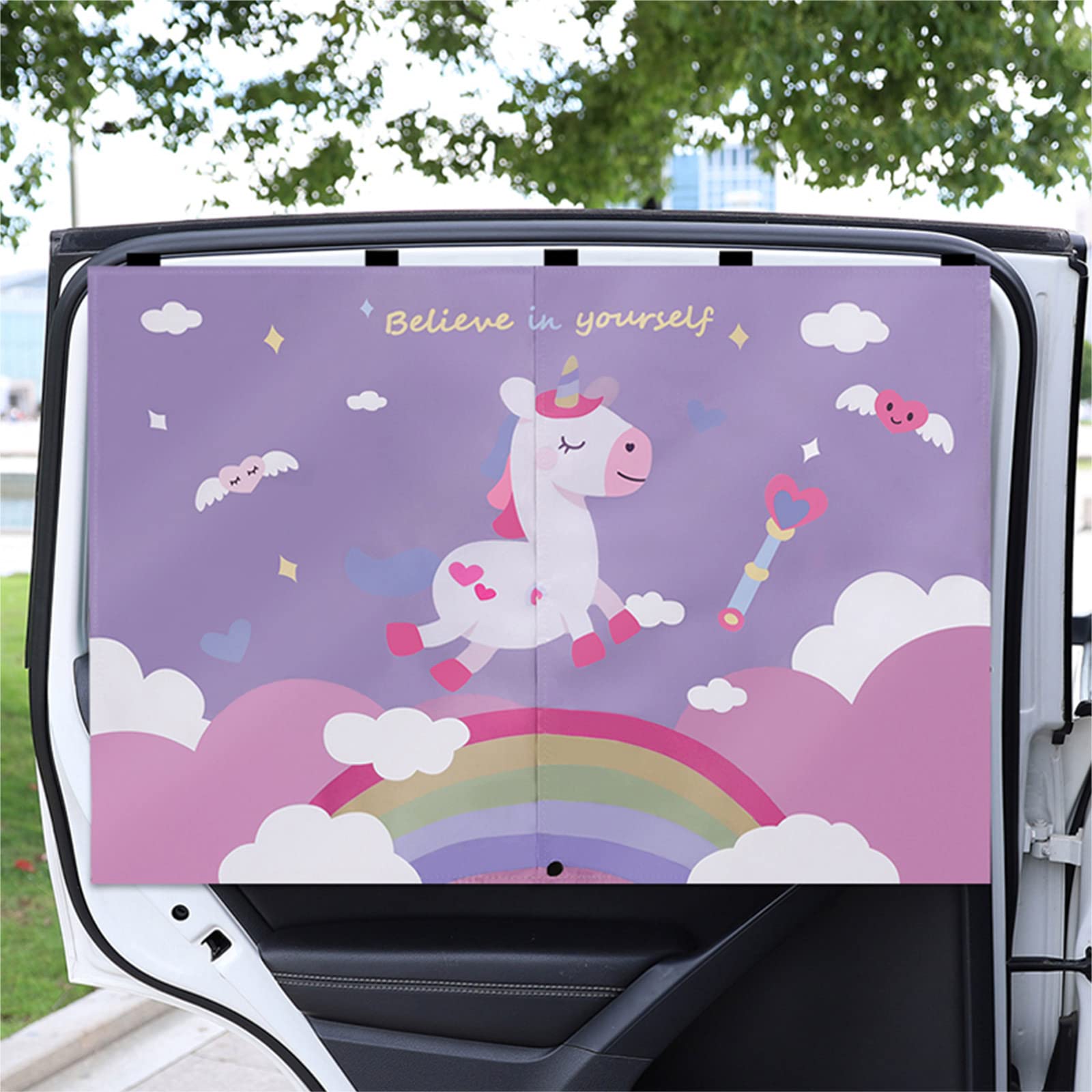 Car Sun Shade For Baby - Eohmak Car Side Window Sun Shade Cover Upgrade Double Opening Car Interior Curtain Sun Blocker Blind (Unicorn, 2 Pack)