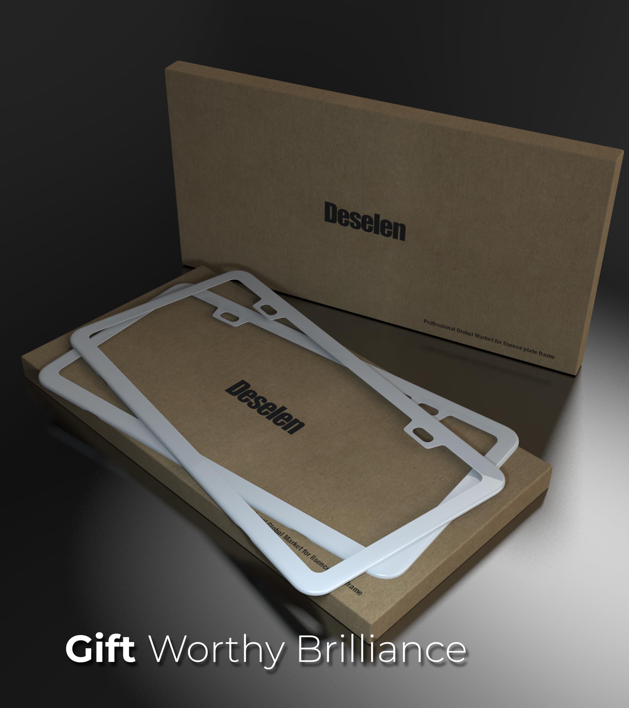 Deselen White License Plate Frame, Metal Thin Stainless Steel With 2 Holes Screw Cap, 2 Pack (White)