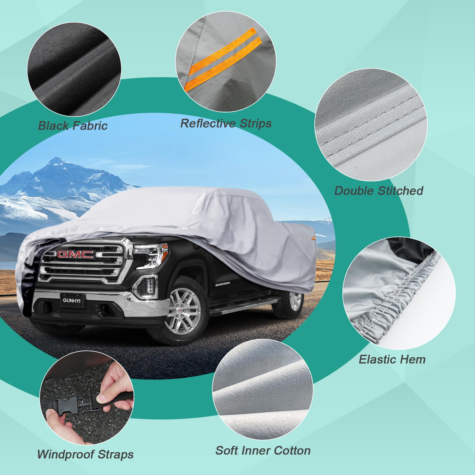 Gunhyi Pickup Truck Cover - Waterproof All Weather, 6 Layer Heavy Duty, Universal Fit Ford F150, Chevy Silverado, Gmc Sierra, Do